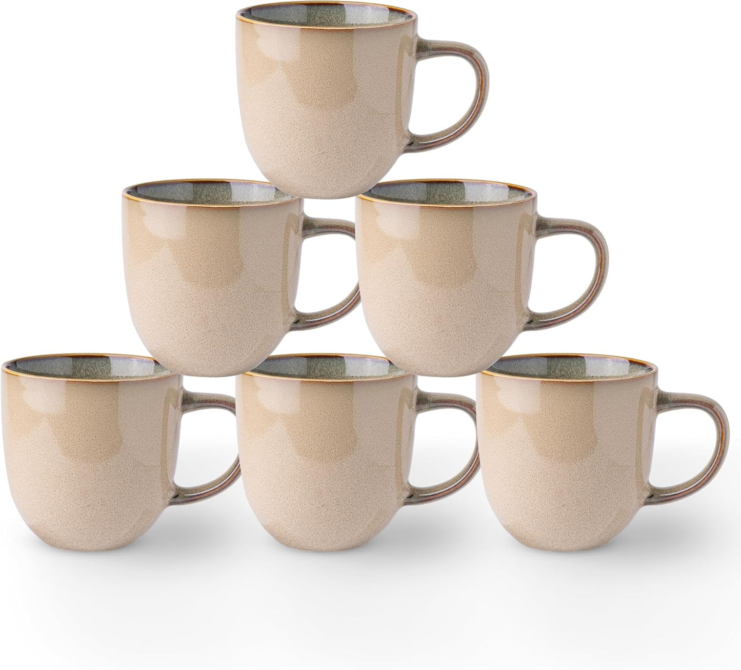 AmorArc 12oz Coffee Mugs, Ceramic Coffee Mugs set of 6 for Man, Woman, Dad, Mom, Modern Coffee Mugs with handle for Latte/Cappuccino/Milk/Cocoa. Dishwasher&Microwave Safe, Jade Green