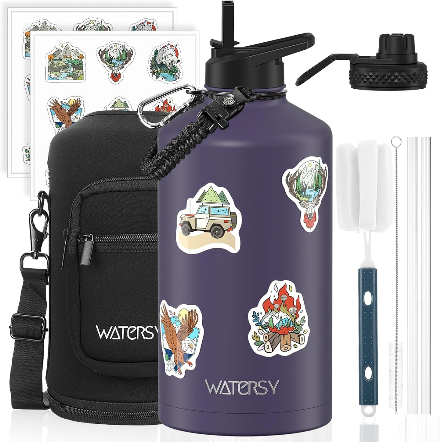 87oz Insulated Water Bottle (Cold for 48 Hrs),BPA Free&Leak Proof,1.5 Gallon Stainless Steel Water Flask,Water Jug with Straw Spout Lids for Gym,Hiking,Camping,Stainless