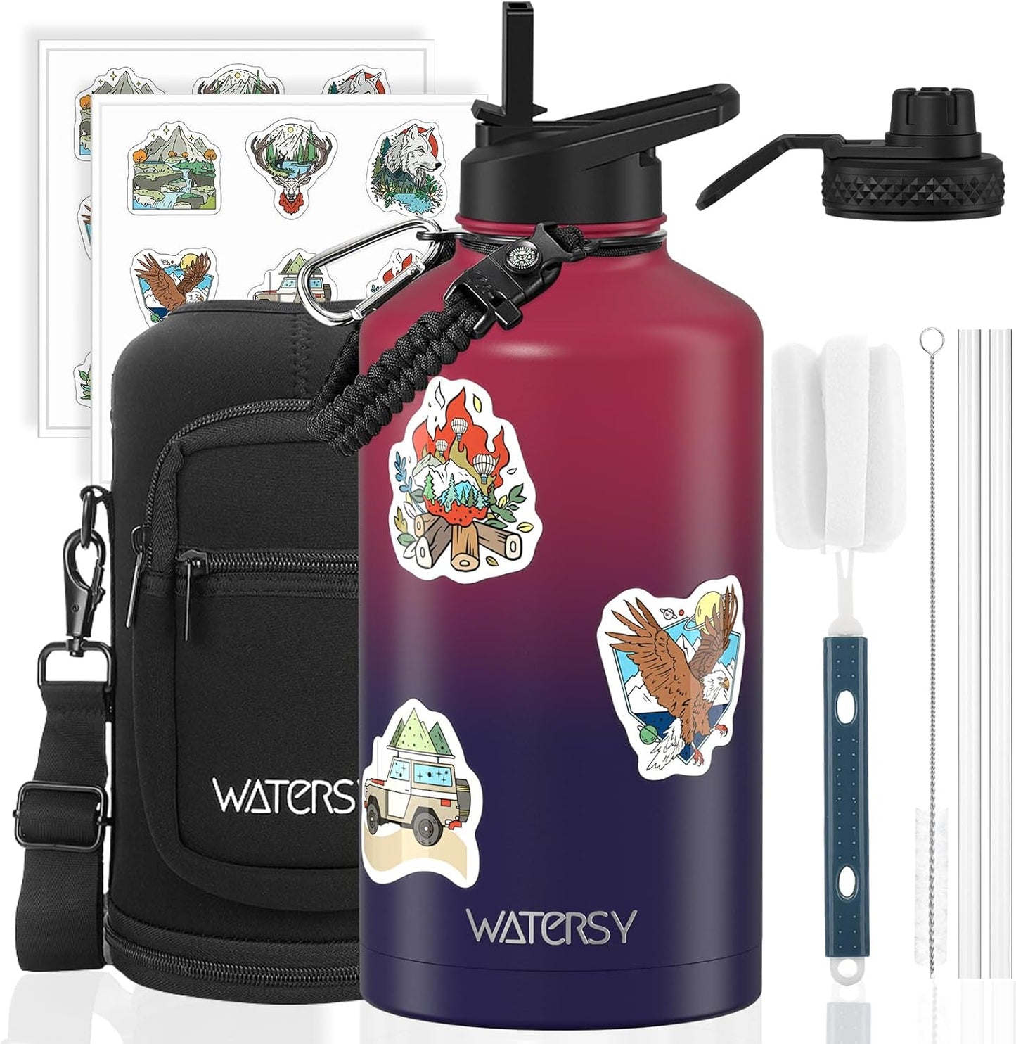87oz Insulated Water Bottle (Cold for 48 Hrs),BPA Free&Leak Proof,1.5 Gallon Stainless Steel Water Flask,Water Jug with Straw Spout Lids for Gym,Hiking,Camping,Stainless