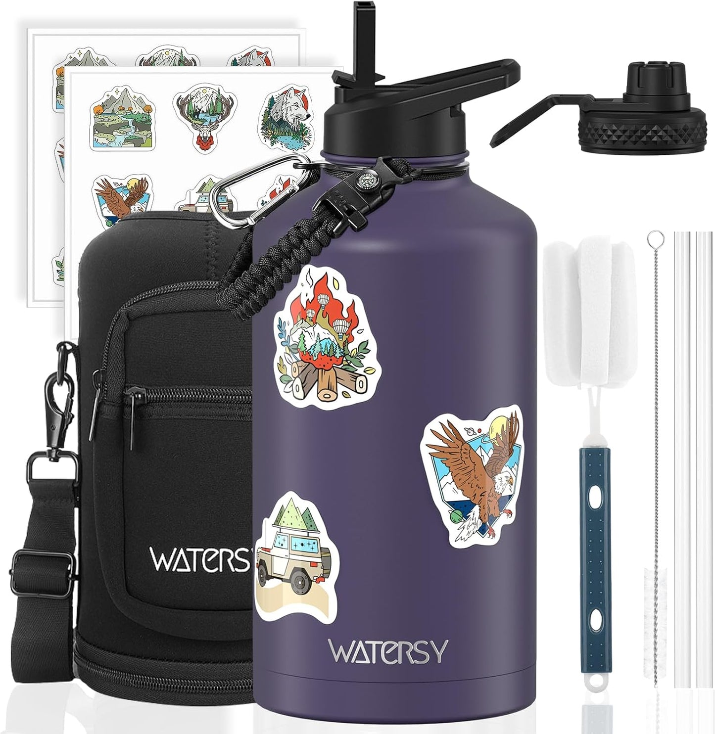 87oz Insulated Water Bottle (Cold for 48 Hrs),BPA Free&Leak Proof,1.5 Gallon Stainless Steel Water Flask,Water Jug with Straw Spout Lids for Gym,Hiking,Camping,Stainless