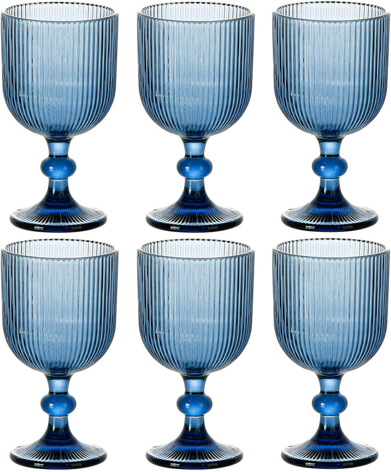 Vintage Glassware Water Goblets Drinking Clear Wine Glasses set of 6 Embossed Drinkware Stemware 13 oz for Wedding Party Bar Christmas