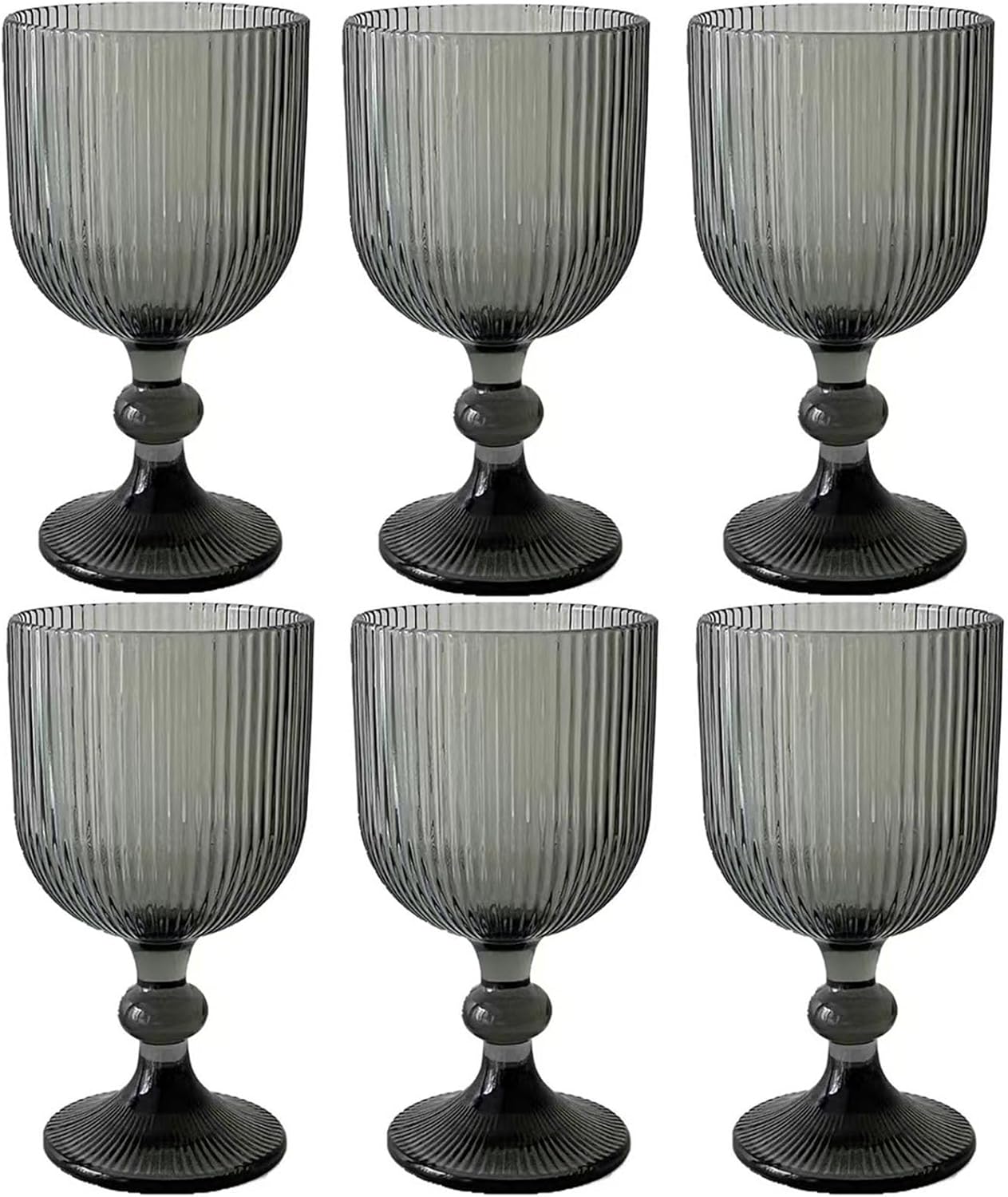 Vintage Glassware Water Goblets Drinking Clear Wine Glasses set of 6 Embossed Drinkware Stemware 13 oz for Wedding Party Bar Christmas