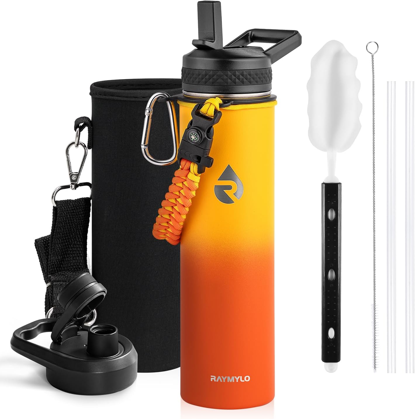 Insulated Water Bottle 40 oz, Triple Wall Vacuum Stainless Steel (Cold for 48 Hrs), Leak Proof & Non-BPA, Modern Water Flask Jug with Paracord Handle & Straw Spout Lids, Indigo/Black