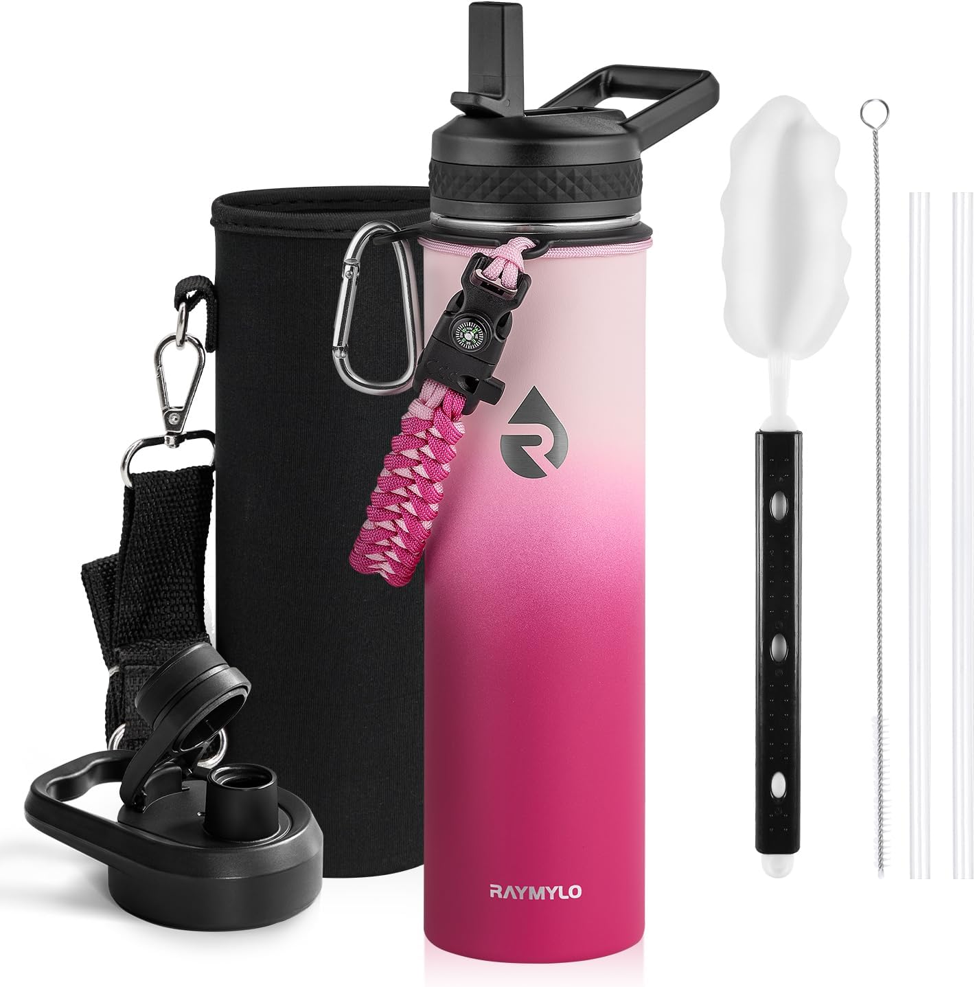 Insulated Water Bottle 40 oz, Triple Wall Vacuum Stainless Steel (Cold for 48 Hrs), Leak Proof & Non-BPA, Modern Water Flask Jug with Paracord Handle & Straw Spout Lids, Indigo/Black