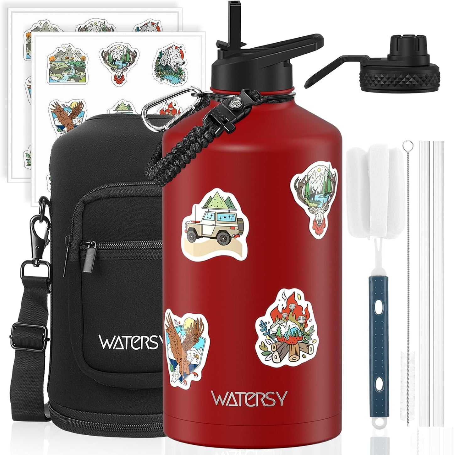 87oz Insulated Water Bottle (Cold for 48 Hrs),BPA Free&Leak Proof,1.5 Gallon Stainless Steel Water Flask,Water Jug with Straw Spout Lids for Gym,Hiking,Camping,Stainless