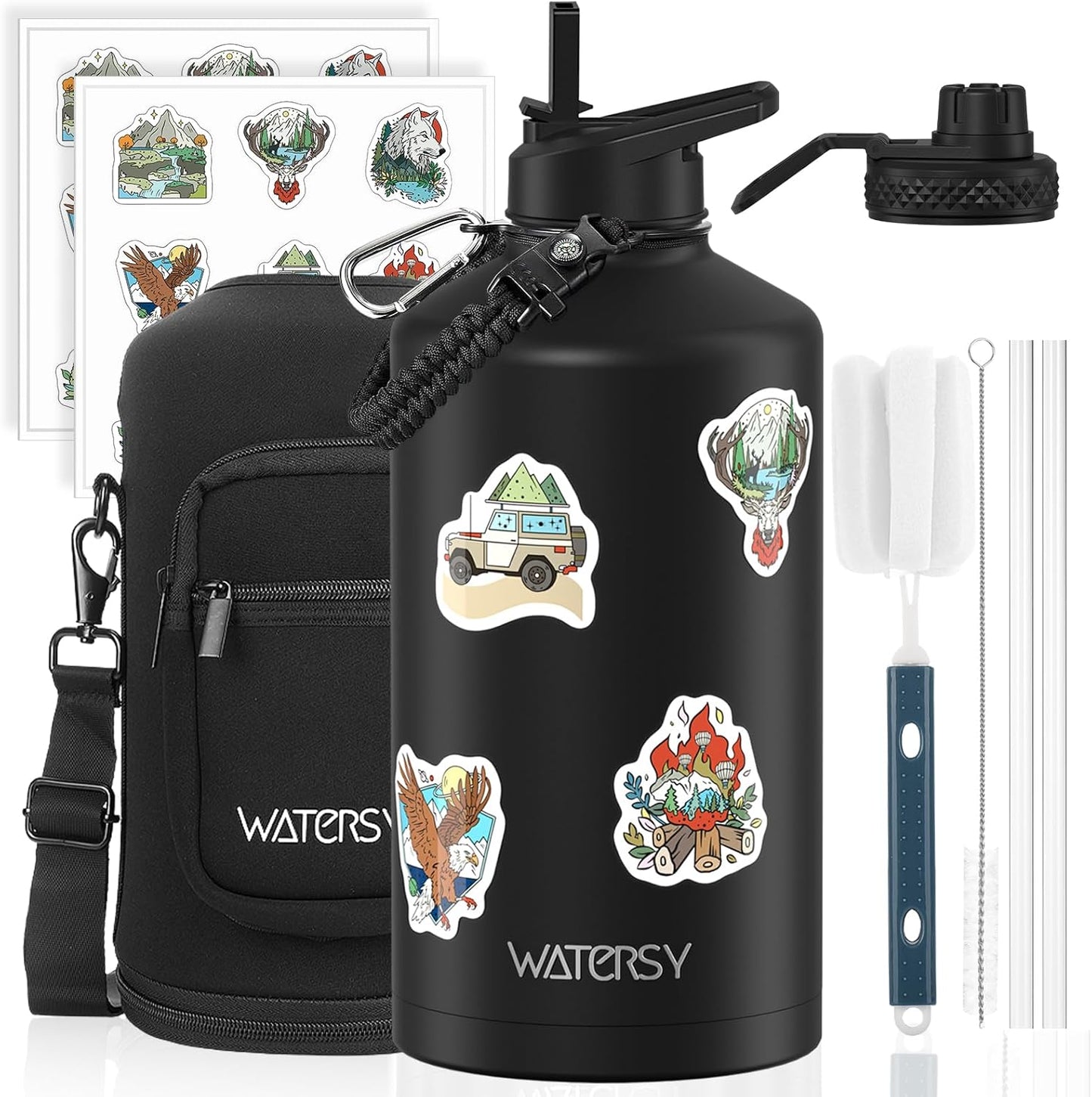 87oz Insulated Water Bottle (Cold for 48 Hrs),BPA Free&Leak Proof,1.5 Gallon Stainless Steel Water Flask,Water Jug with Straw Spout Lids for Gym,Hiking,Camping,Stainless