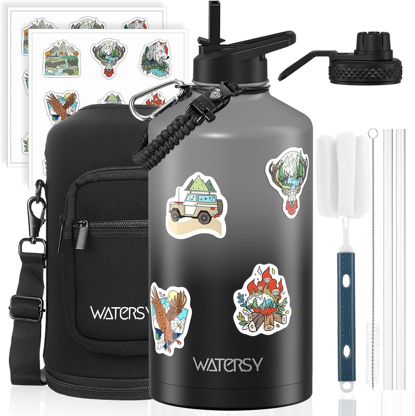 87oz Insulated Water Bottle (Cold for 48 Hrs),BPA Free&Leak Proof,1.5 Gallon Stainless Steel Water Flask,Water Jug with Straw Spout Lids for Gym,Hiking,Camping,Stainless