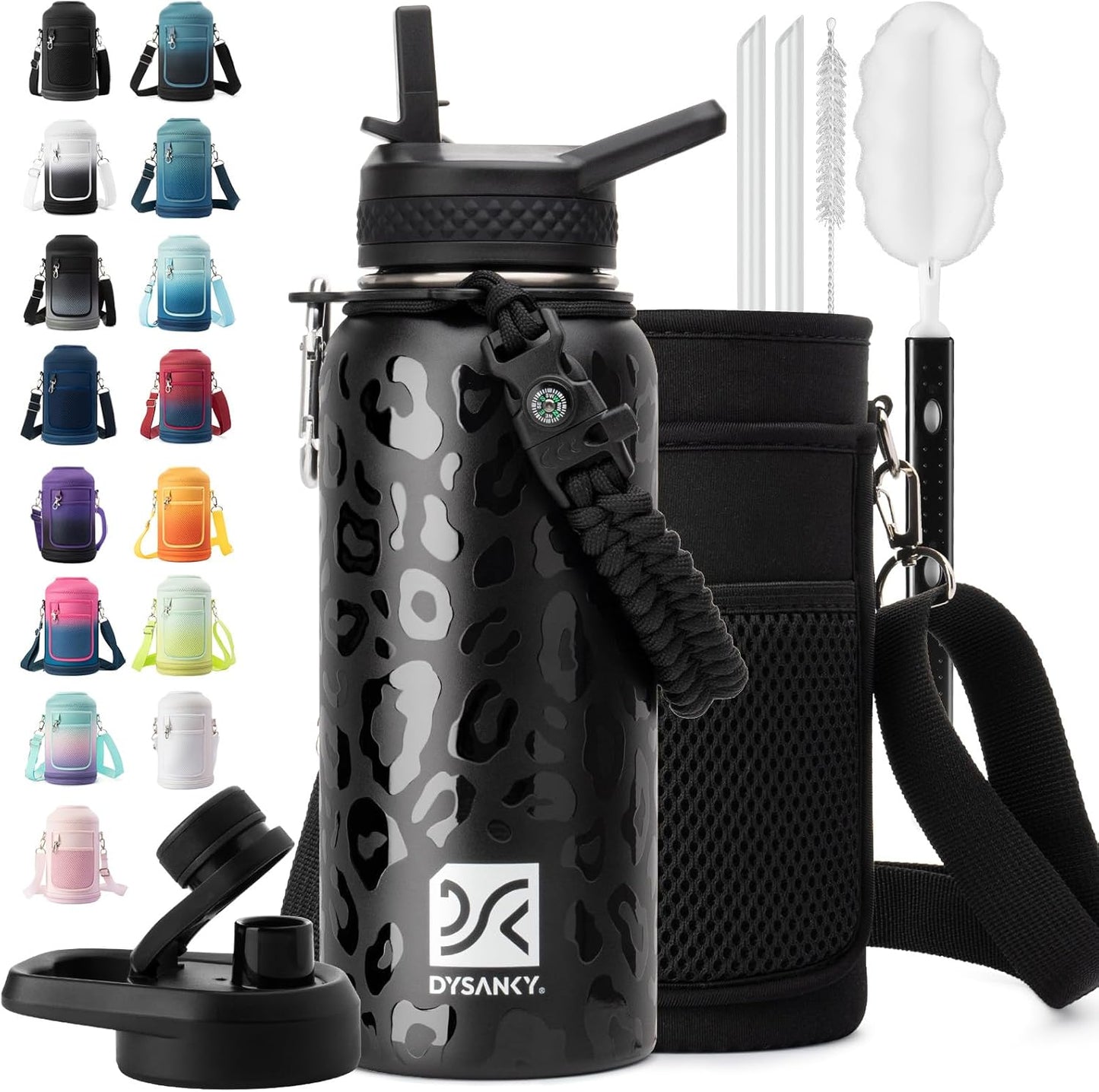 Insulated Water Bottle | Thickened Stainless Steel Vacuum Metal | Portable Sports Half Gallon Large Water Jug for Gym and Hiking with Straw, Carrier Bag, Handle Strap | BPA-Free 64 oz