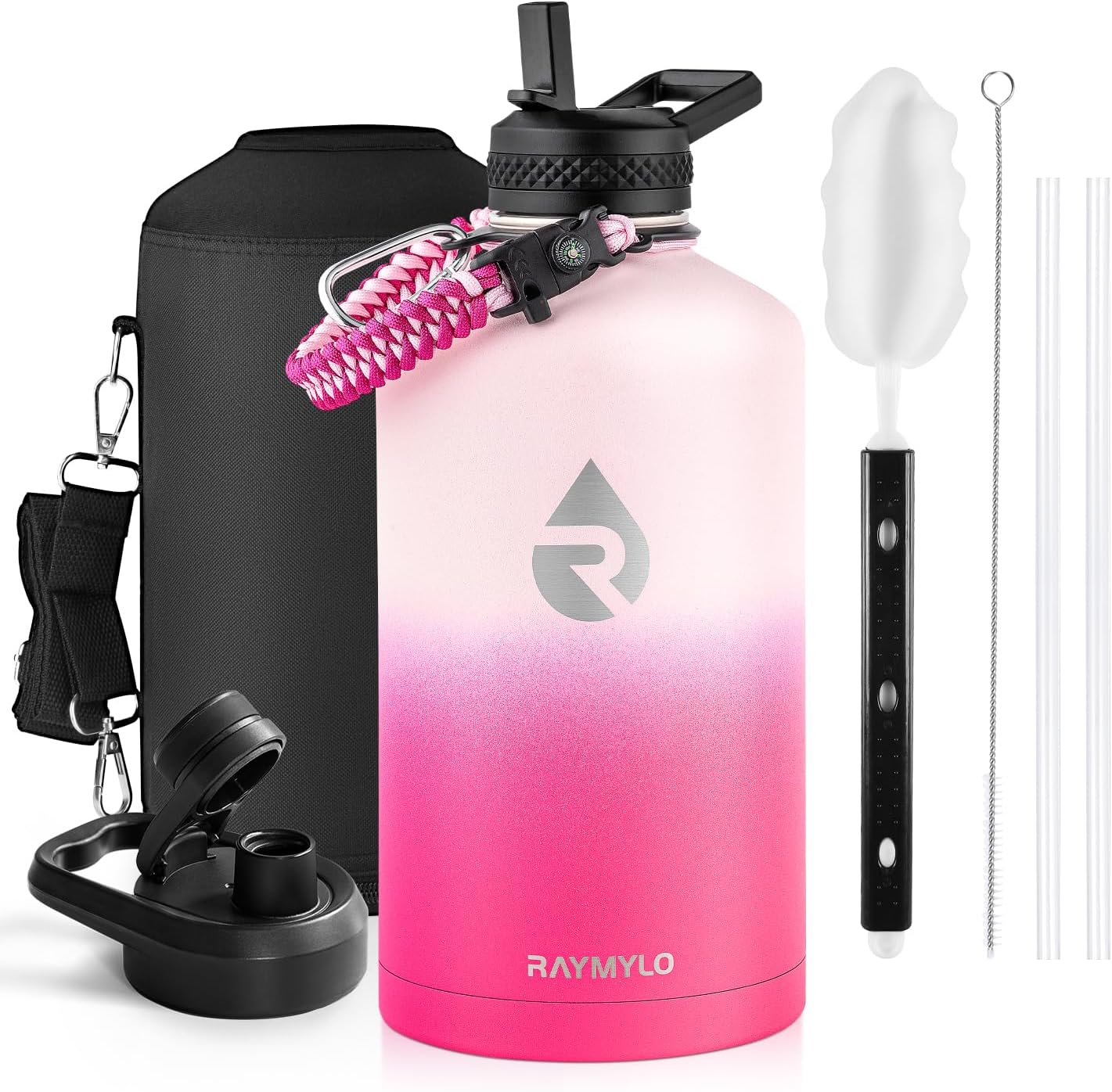 Insulated Water Bottle 40 oz, Triple Wall Vacuum Stainless Steel (Cold for 48 Hrs), Leak Proof & Non-BPA, Modern Water Flask Jug with Paracord Handle & Straw Spout Lids, Indigo/Black