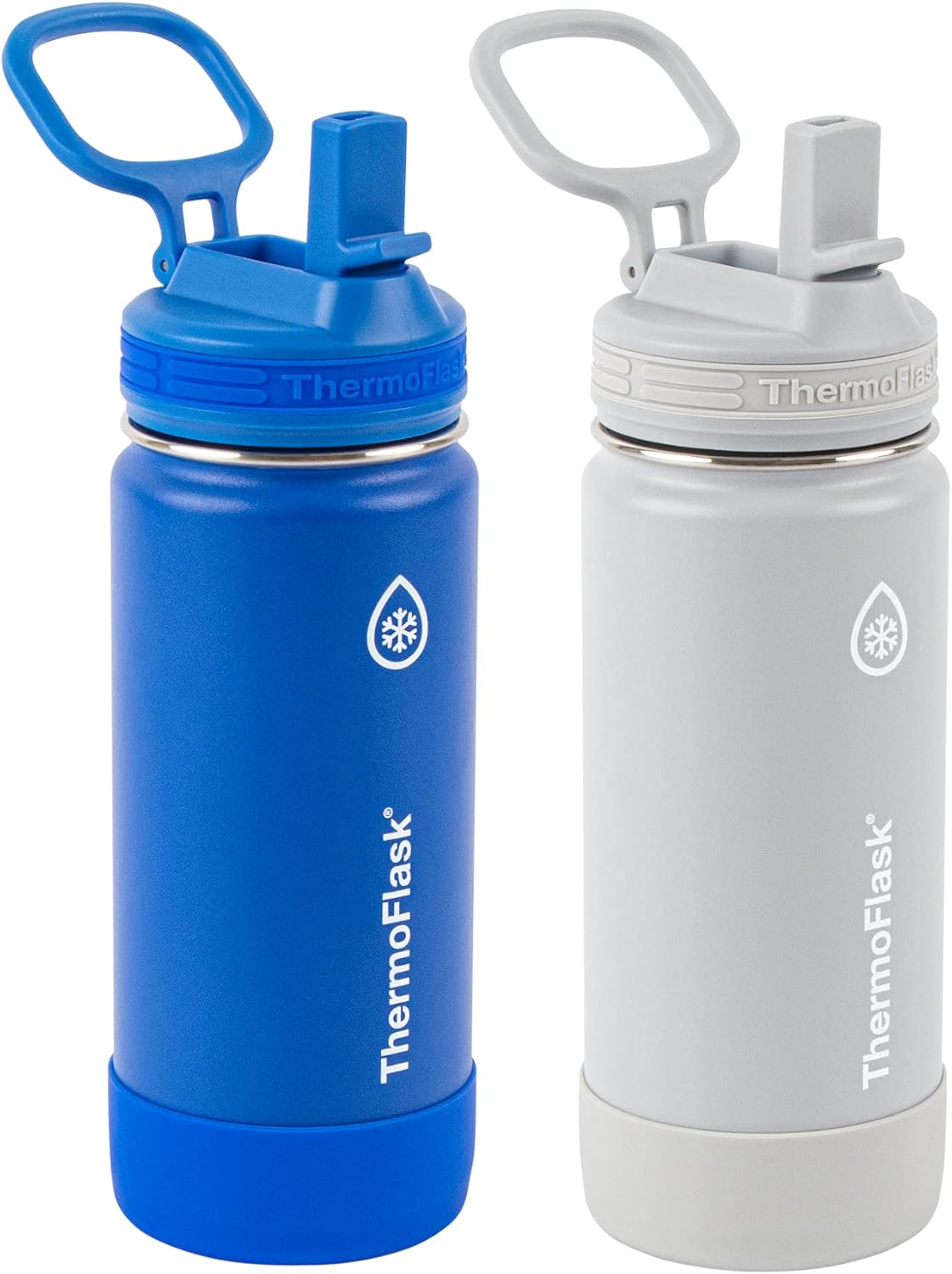ThermoFlask Kids Bottle with Straw Lid - Durable & Dishwasher-Safe Water Bottles & Lids - Leak-Proof Bottle Lid Design - Reusable Water Bottles for Everyday Use - 16 oz, Red/Blue (2 Pack)