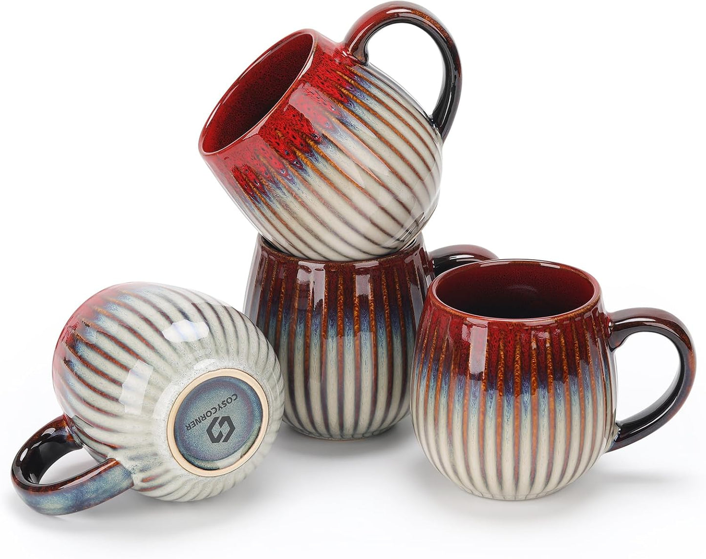 CosyCorner Ceramic Coffee Mugs Set, 17 oz Large Coffee Cups for Home and Office, Ceramic Cup for Coffee & Tea（B×4 pcs）