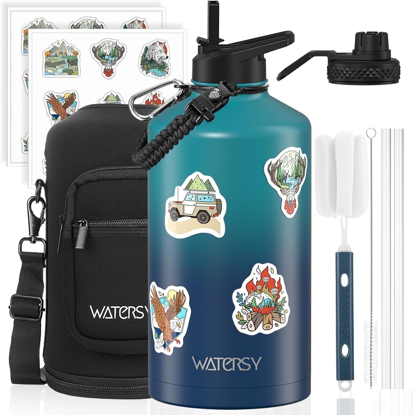 87oz Insulated Water Bottle (Cold for 48 Hrs),BPA Free&Leak Proof,1.5 Gallon Stainless Steel Water Flask,Water Jug with Straw Spout Lids for Gym,Hiking,Camping,Stainless