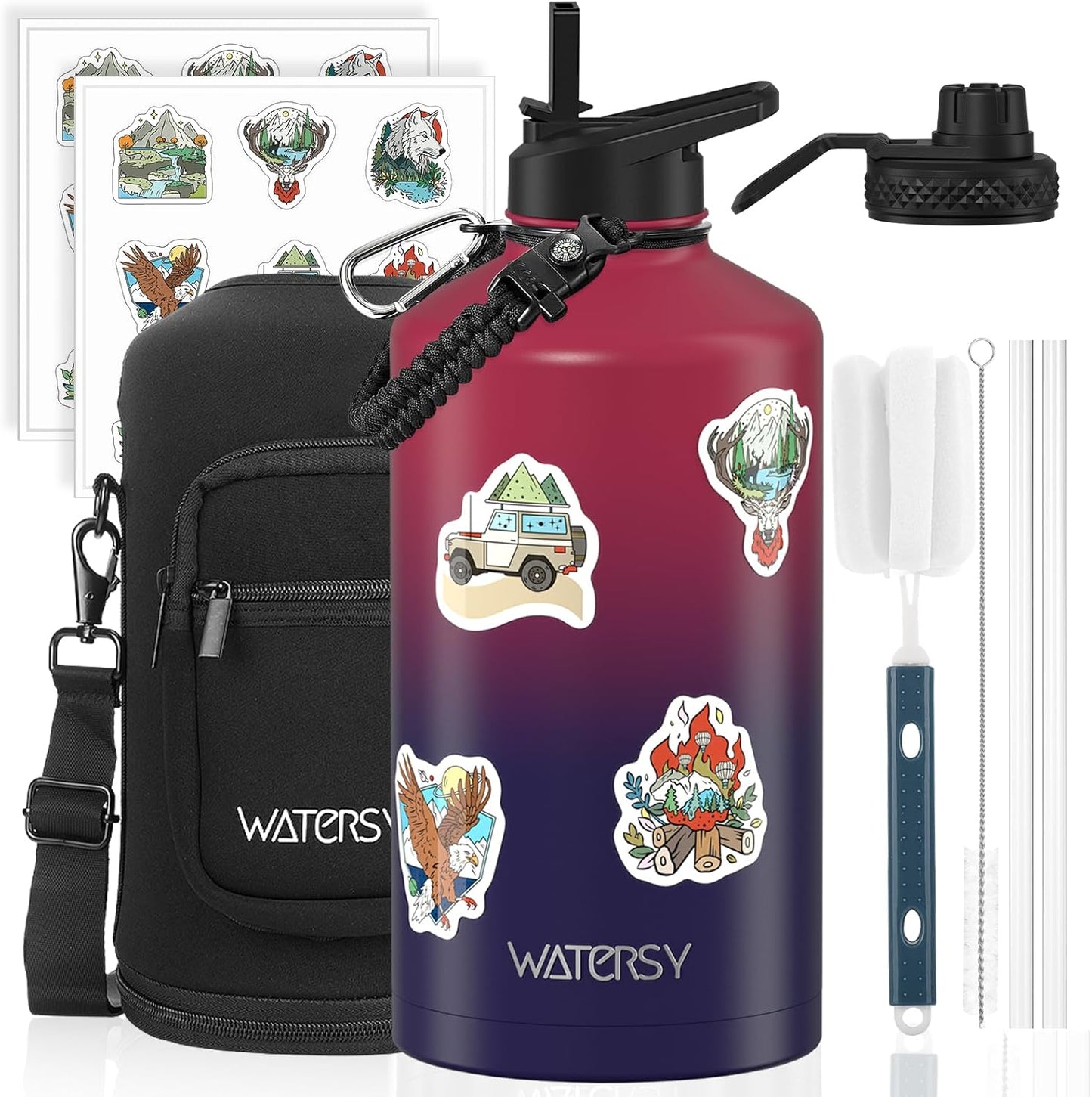 87oz Insulated Water Bottle (Cold for 48 Hrs),BPA Free&Leak Proof,1.5 Gallon Stainless Steel Water Flask,Water Jug with Straw Spout Lids for Gym,Hiking,Camping,Stainless