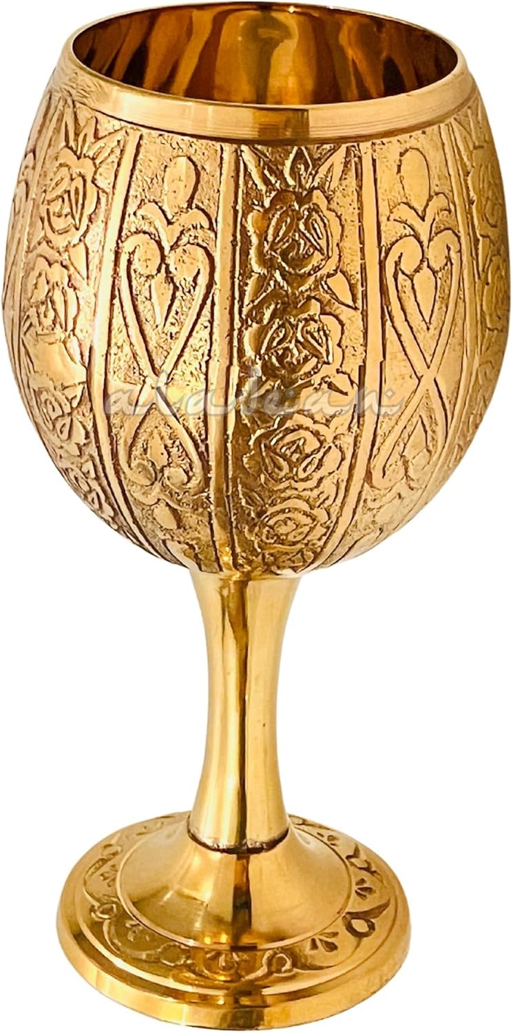 ALADEAN Vintage Chalice Medieval Goblet | 1x Solid Brass 6" Royal Wine Glass Cups 7oz - Renaissance Gifts Wedding Anniversary Novelty Ceremonial Drinkware Pack of 1pc (Roman Chalice)