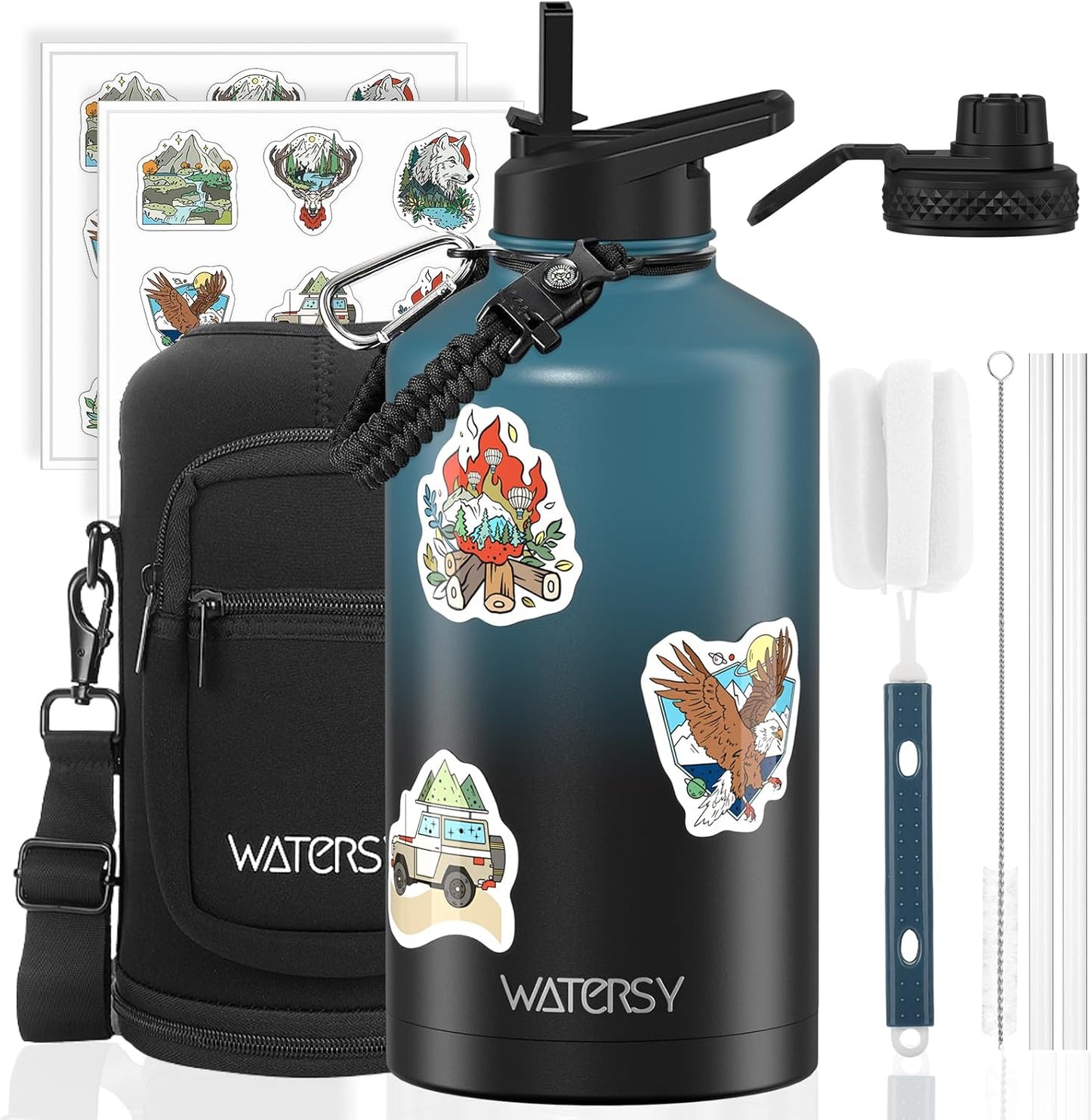 87oz Insulated Water Bottle (Cold for 48 Hrs),BPA Free&Leak Proof,1.5 Gallon Stainless Steel Water Flask,Water Jug with Straw Spout Lids for Gym,Hiking,Camping,Stainless
