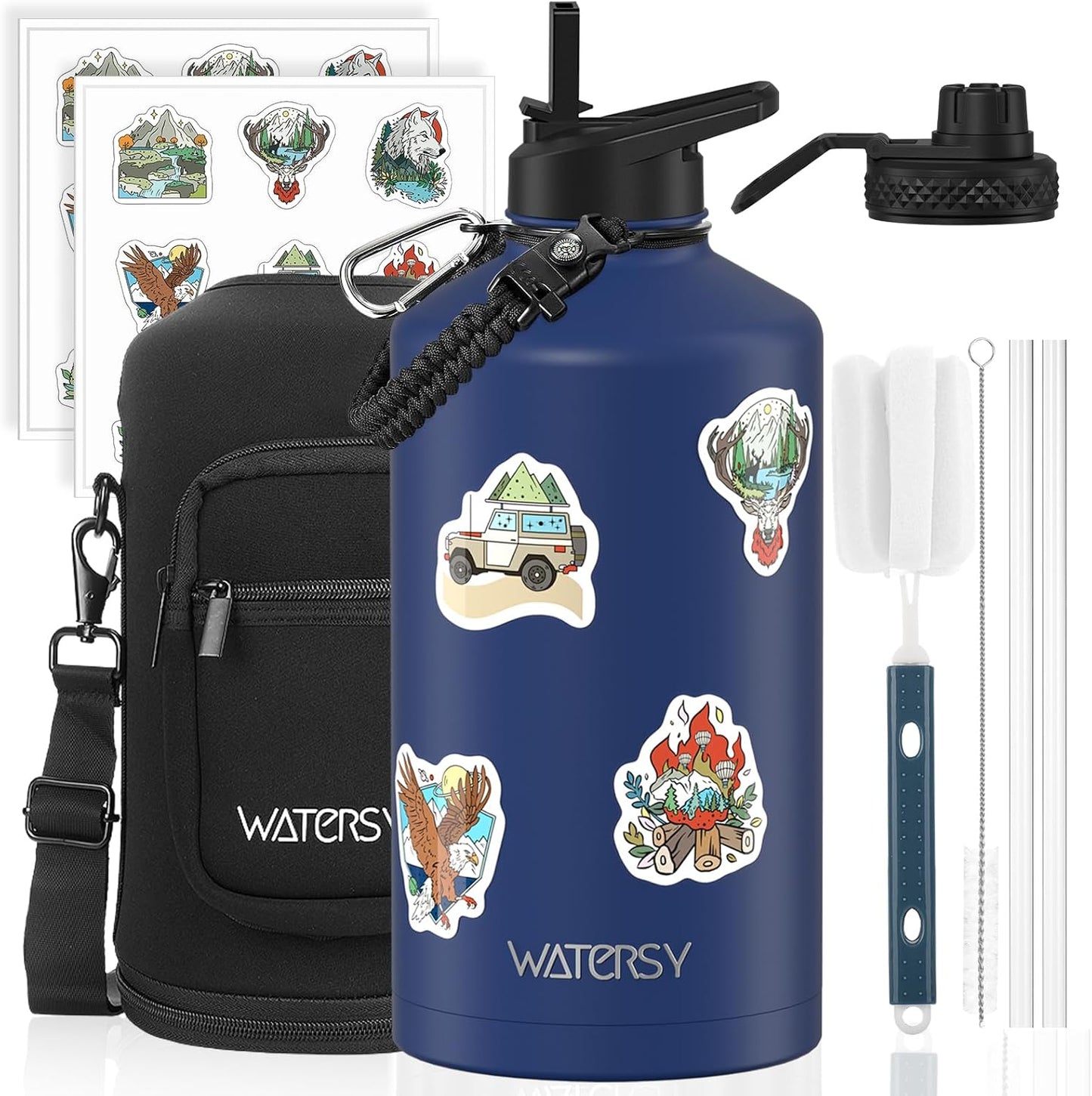 87oz Insulated Water Bottle (Cold for 48 Hrs),BPA Free&Leak Proof,1.5 Gallon Stainless Steel Water Flask,Water Jug with Straw Spout Lids for Gym,Hiking,Camping,Stainless