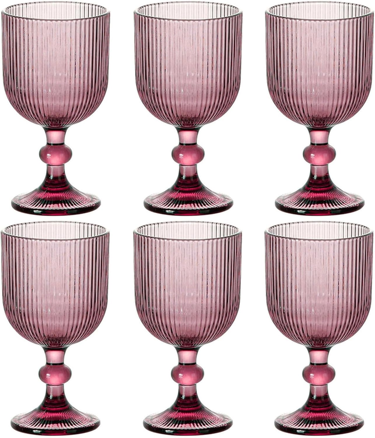 Vintage Glassware Water Goblets Drinking Clear Wine Glasses set of 6 Embossed Drinkware Stemware 13 oz for Wedding Party Bar Christmas