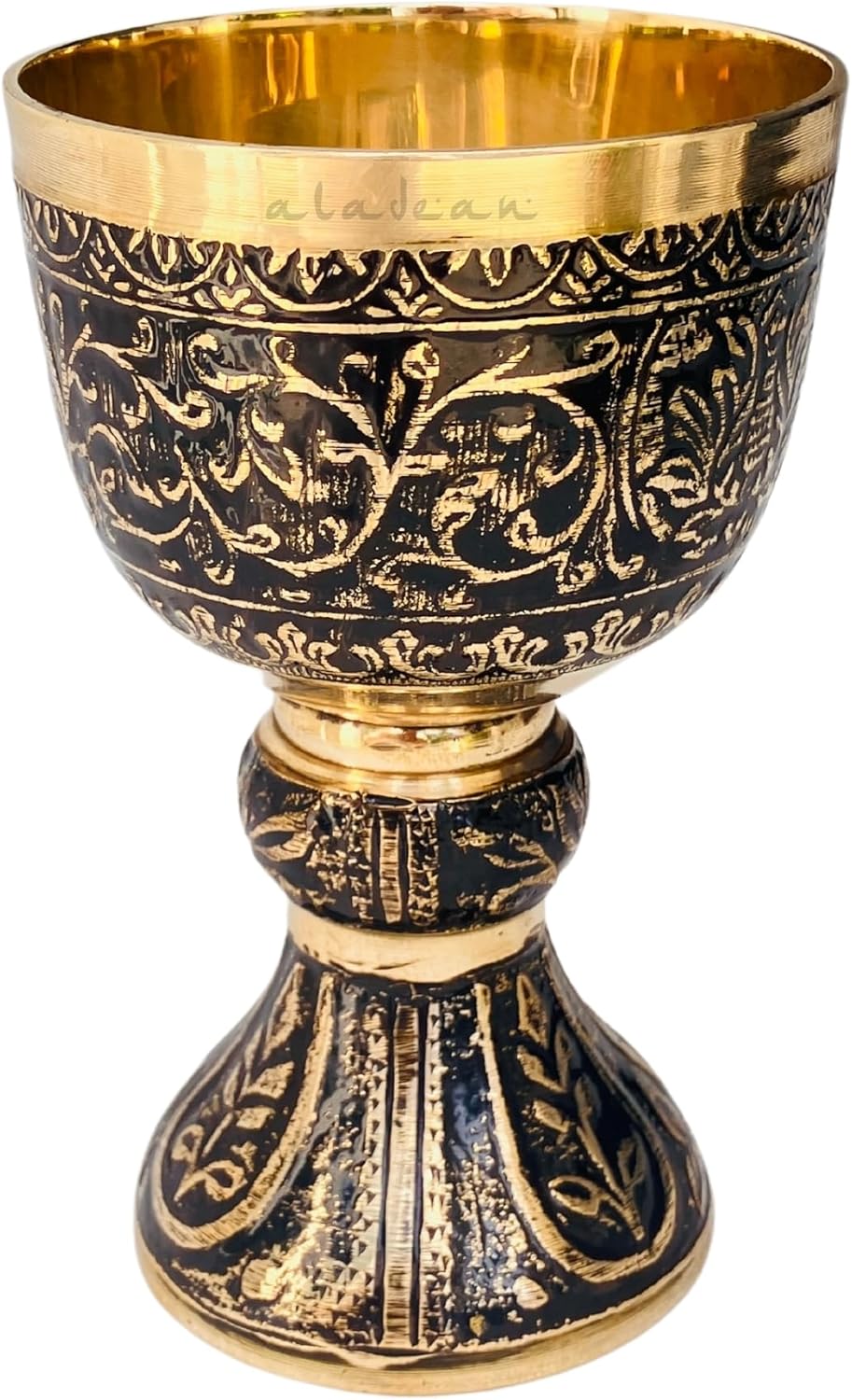 ALADEAN Vintage Chalice Medieval Goblet | 1x Solid Brass 6" Royal Wine Glass Cups 7oz - Renaissance Gifts Wedding Anniversary Novelty Ceremonial Drinkware Pack of 1pc (Roman Chalice)