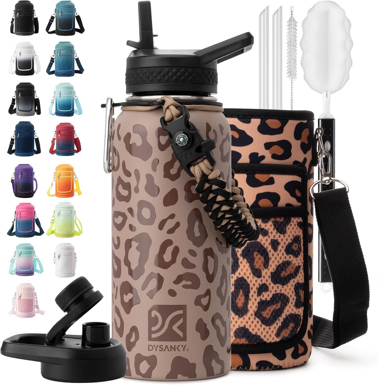 Insulated Water Bottle | Thickened Stainless Steel Vacuum Metal | Portable Sports Half Gallon Large Water Jug for Gym and Hiking with Straw, Carrier Bag, Handle Strap | BPA-Free 64 oz