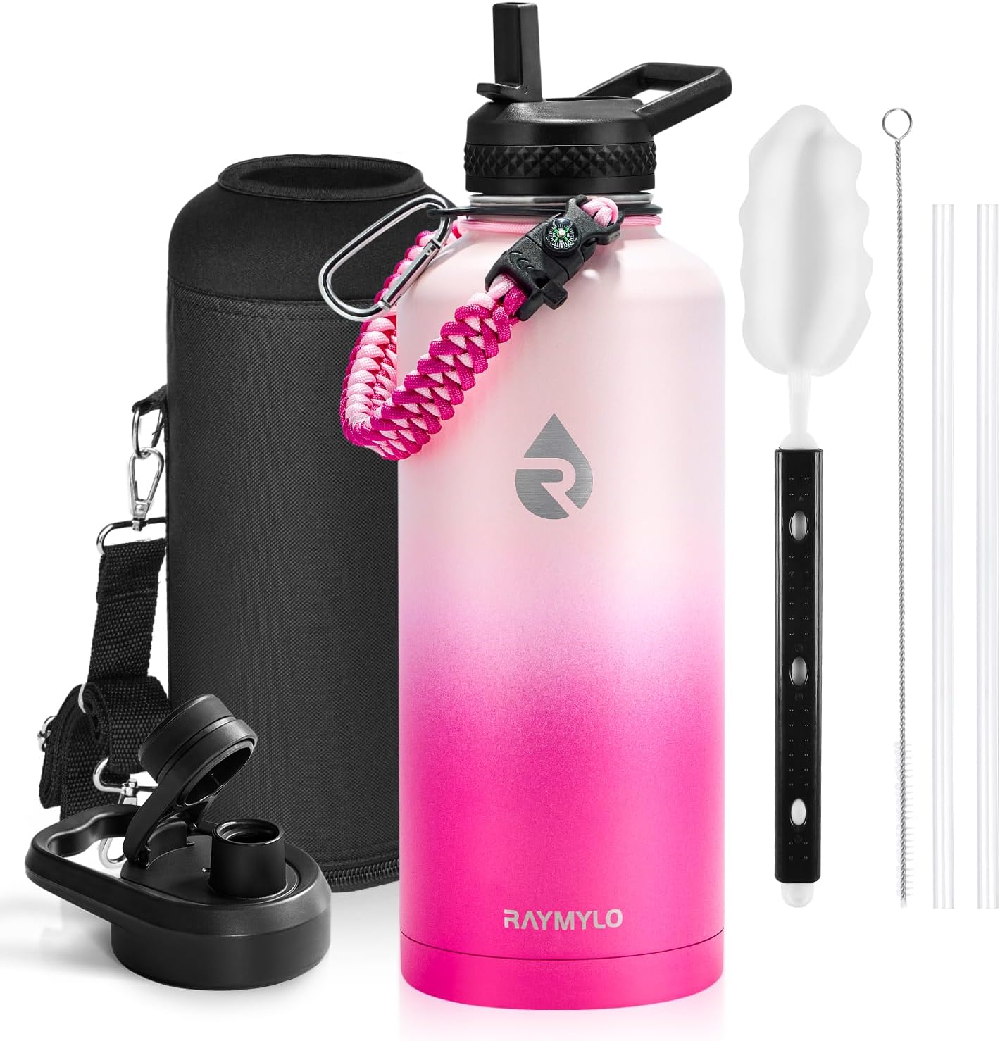 Insulated Water Bottle 40 oz, Triple Wall Vacuum Stainless Steel (Cold for 48 Hrs), Leak Proof & Non-BPA, Modern Water Flask Jug with Paracord Handle & Straw Spout Lids, Indigo/Black
