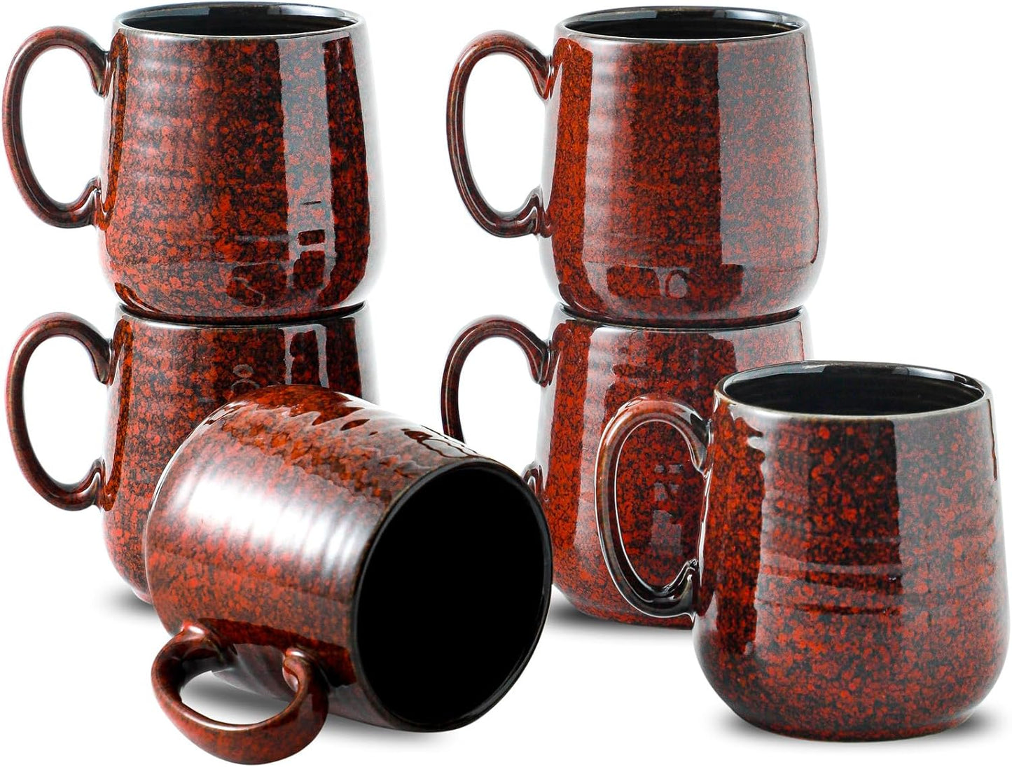 Hasense Coffee Mugs Set of 6, 12 Ounce Coffee Cups Set with Handle, Ceramic Tea Mugs for Kitchen, Blue Latte Mugs for Coffee,Cocoa, Tea, Stylish Mug Gift, Dishwasher and Microwave Safe