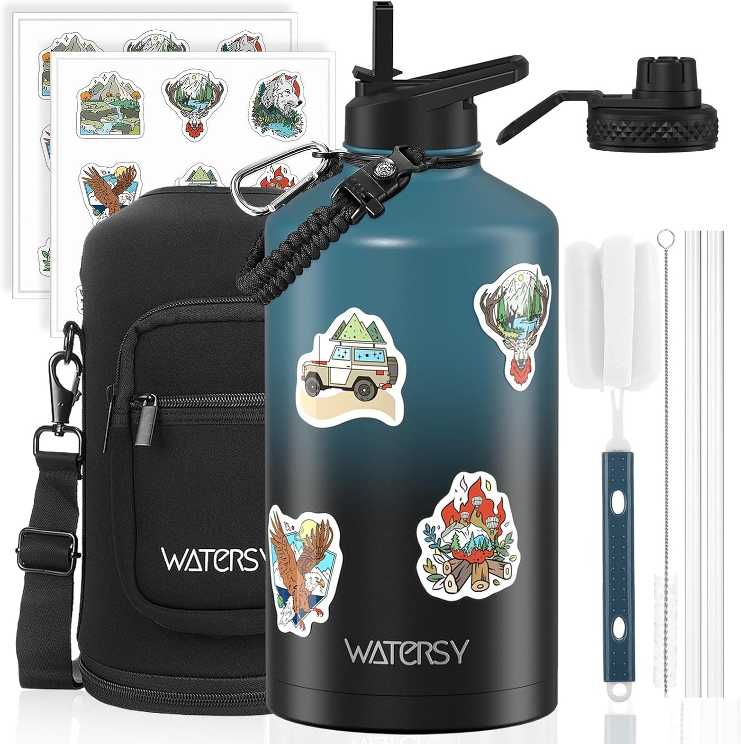 87oz Insulated Water Bottle (Cold for 48 Hrs),BPA Free&Leak Proof,1.5 Gallon Stainless Steel Water Flask,Water Jug with Straw Spout Lids for Gym,Hiking,Camping,Stainless