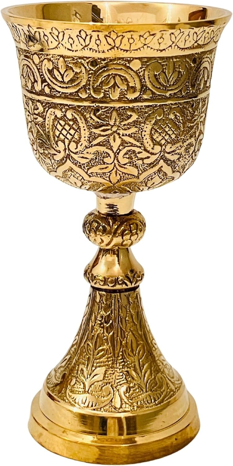 ALADEAN Vintage Chalice Medieval Goblet | 1x Solid Brass 6" Royal Wine Glass Cups 7oz - Renaissance Gifts Wedding Anniversary Novelty Ceremonial Drinkware Pack of 1pc (Roman Chalice)