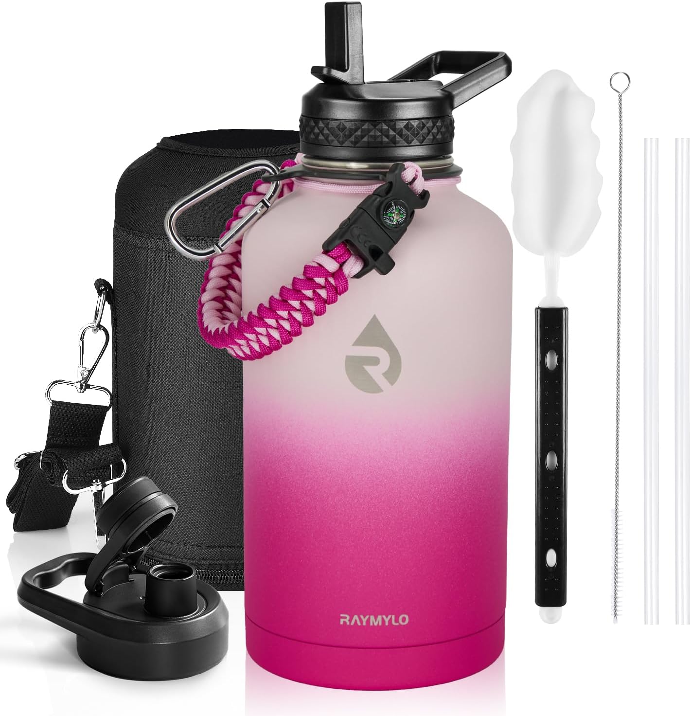 Insulated Water Bottle 40 oz, Triple Wall Vacuum Stainless Steel (Cold for 48 Hrs), Leak Proof & Non-BPA, Modern Water Flask Jug with Paracord Handle & Straw Spout Lids, Indigo/Black