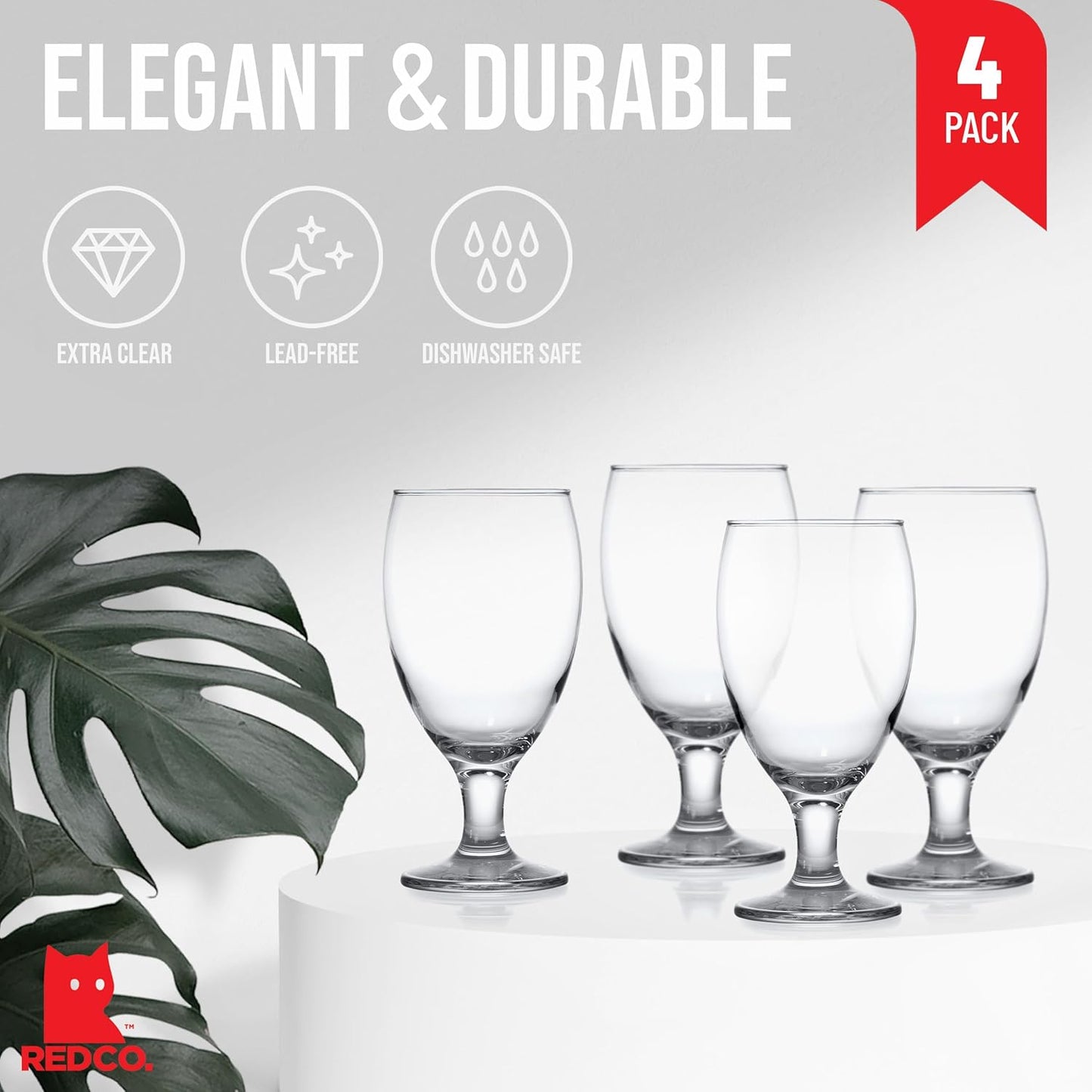 Red Co. Set of 4 Clear 20 Oz Short Stem All Purpose Glass Drinking Goblets