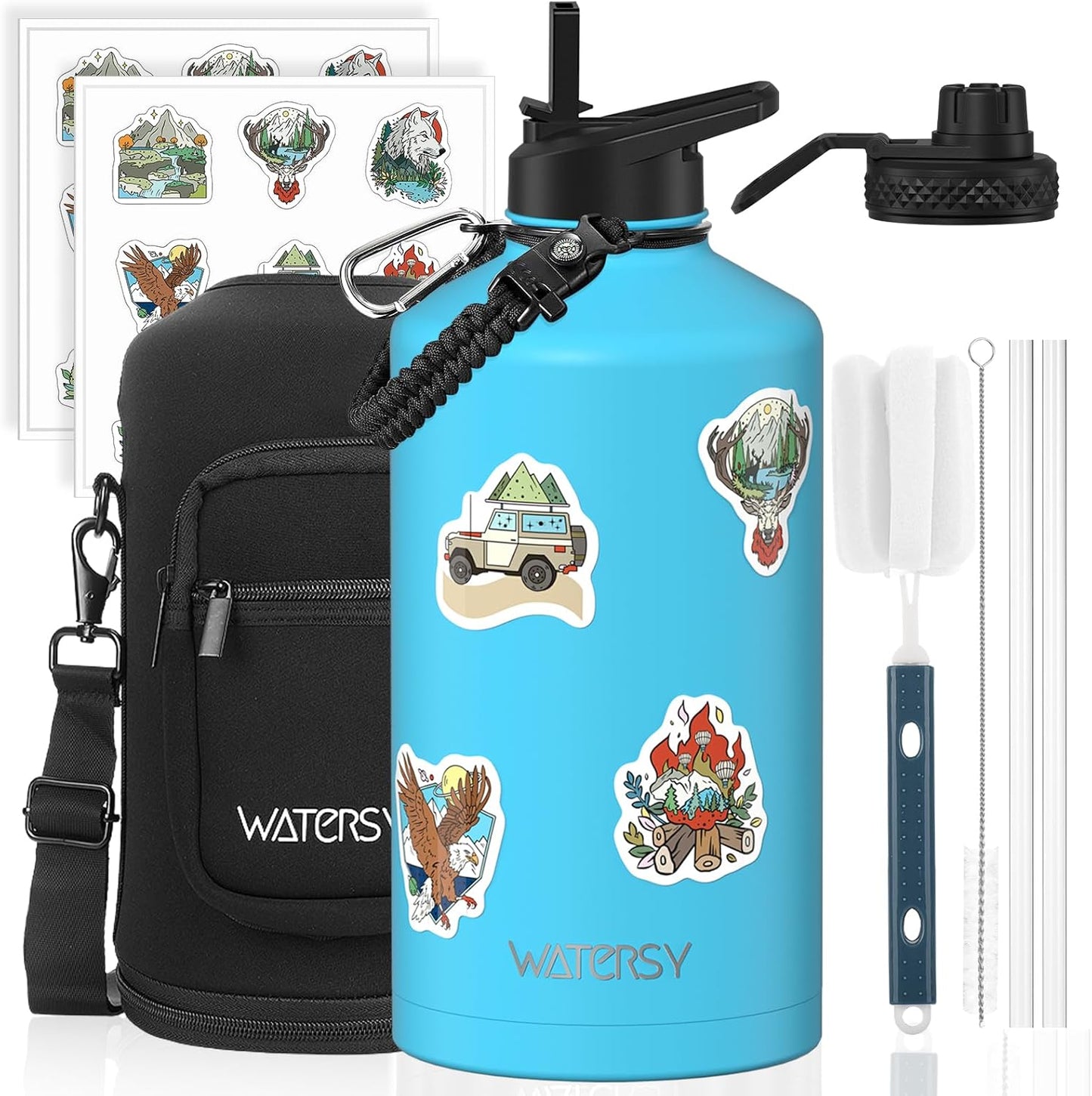 87oz Insulated Water Bottle (Cold for 48 Hrs),BPA Free&Leak Proof,1.5 Gallon Stainless Steel Water Flask,Water Jug with Straw Spout Lids for Gym,Hiking,Camping,Stainless