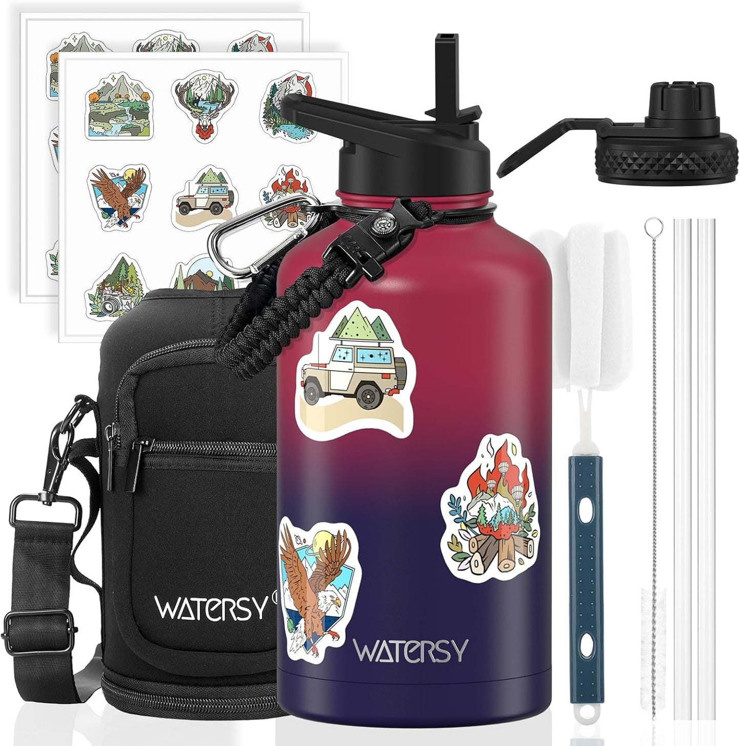 87oz Insulated Water Bottle (Cold for 48 Hrs),BPA Free&Leak Proof,1.5 Gallon Stainless Steel Water Flask,Water Jug with Straw Spout Lids for Gym,Hiking,Camping,Stainless