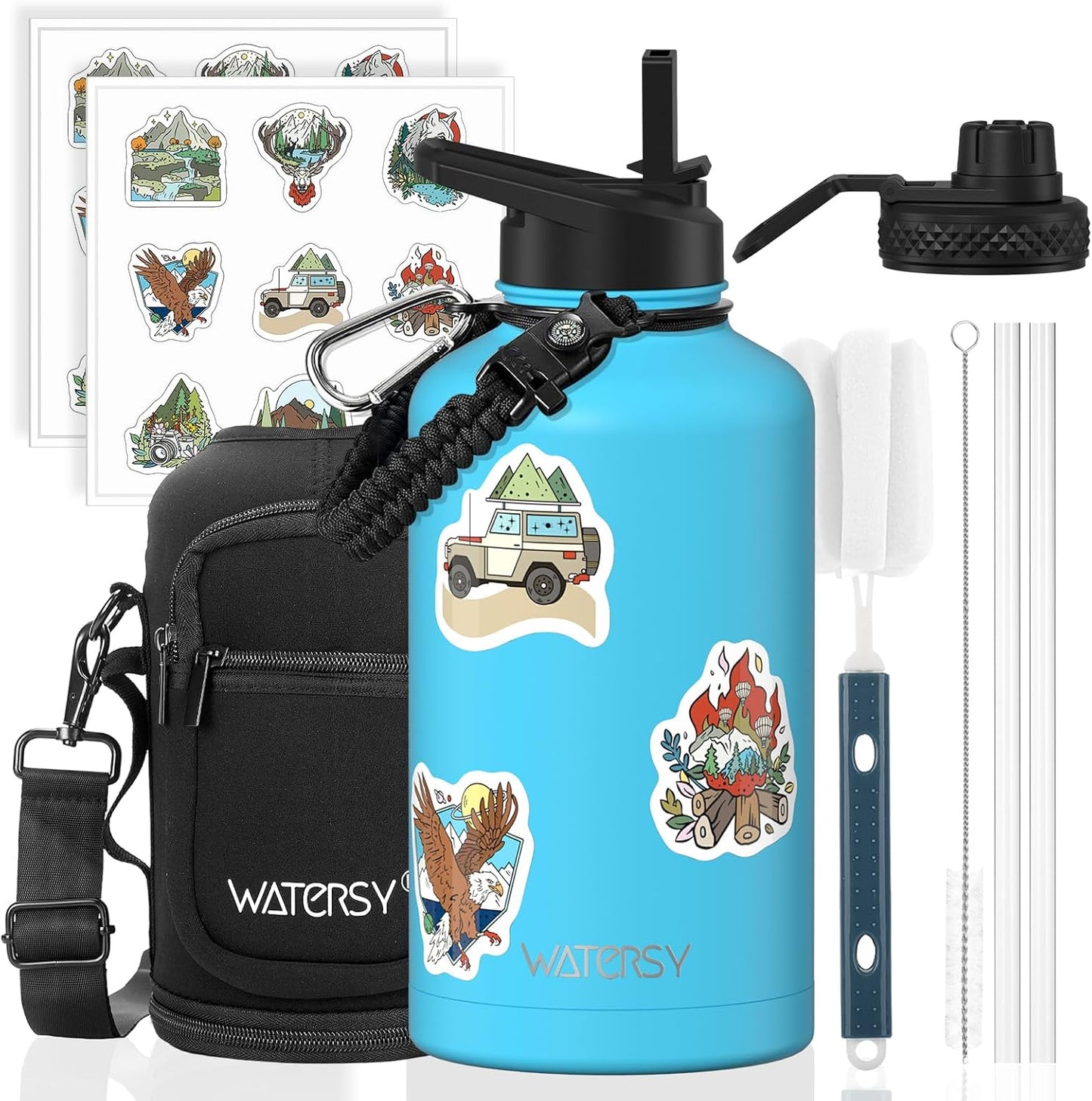 87oz Insulated Water Bottle (Cold for 48 Hrs),BPA Free&Leak Proof,1.5 Gallon Stainless Steel Water Flask,Water Jug with Straw Spout Lids for Gym,Hiking,Camping,Stainless