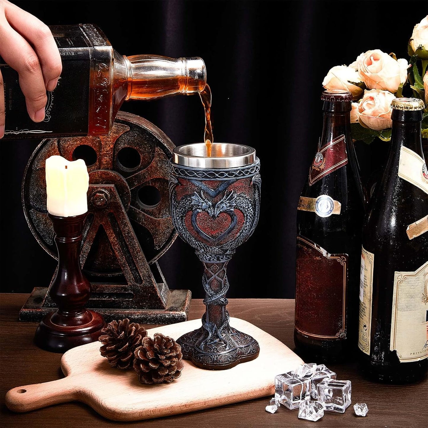 Jinei 2 Pcs Medieval Cups and Goblets Dragon Wine Goblet Chalice Goblet 7 oz Resin Dragon Cup Gothic Wine Glass Romantic Stainless Steel Drinking Cup for Medieval Party Decorations(Classic)