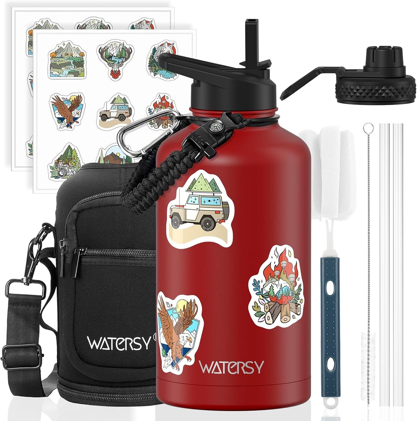 87oz Insulated Water Bottle (Cold for 48 Hrs),BPA Free&Leak Proof,1.5 Gallon Stainless Steel Water Flask,Water Jug with Straw Spout Lids for Gym,Hiking,Camping,Stainless