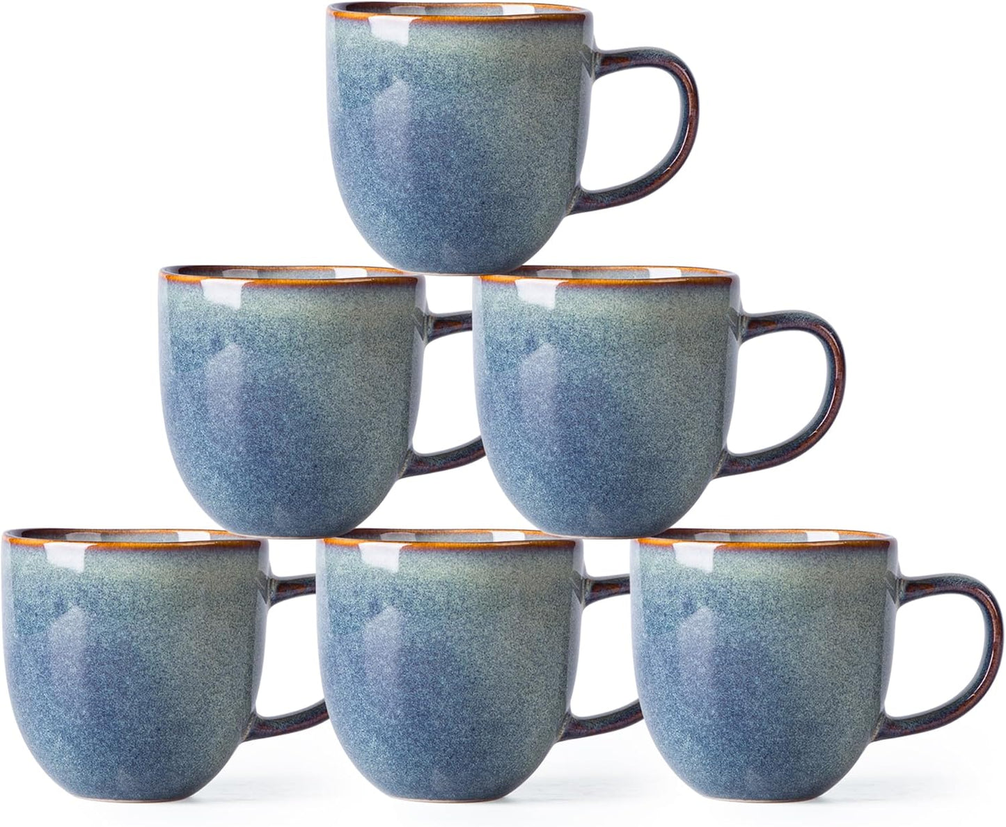 AmorArc 12oz Coffee Mugs, Ceramic Coffee Mugs set of 6 for Man, Woman, Dad, Mom, Modern Coffee Mugs with handle for Latte/Cappuccino/Milk/Cocoa. Dishwasher&Microwave Safe, Jade Green