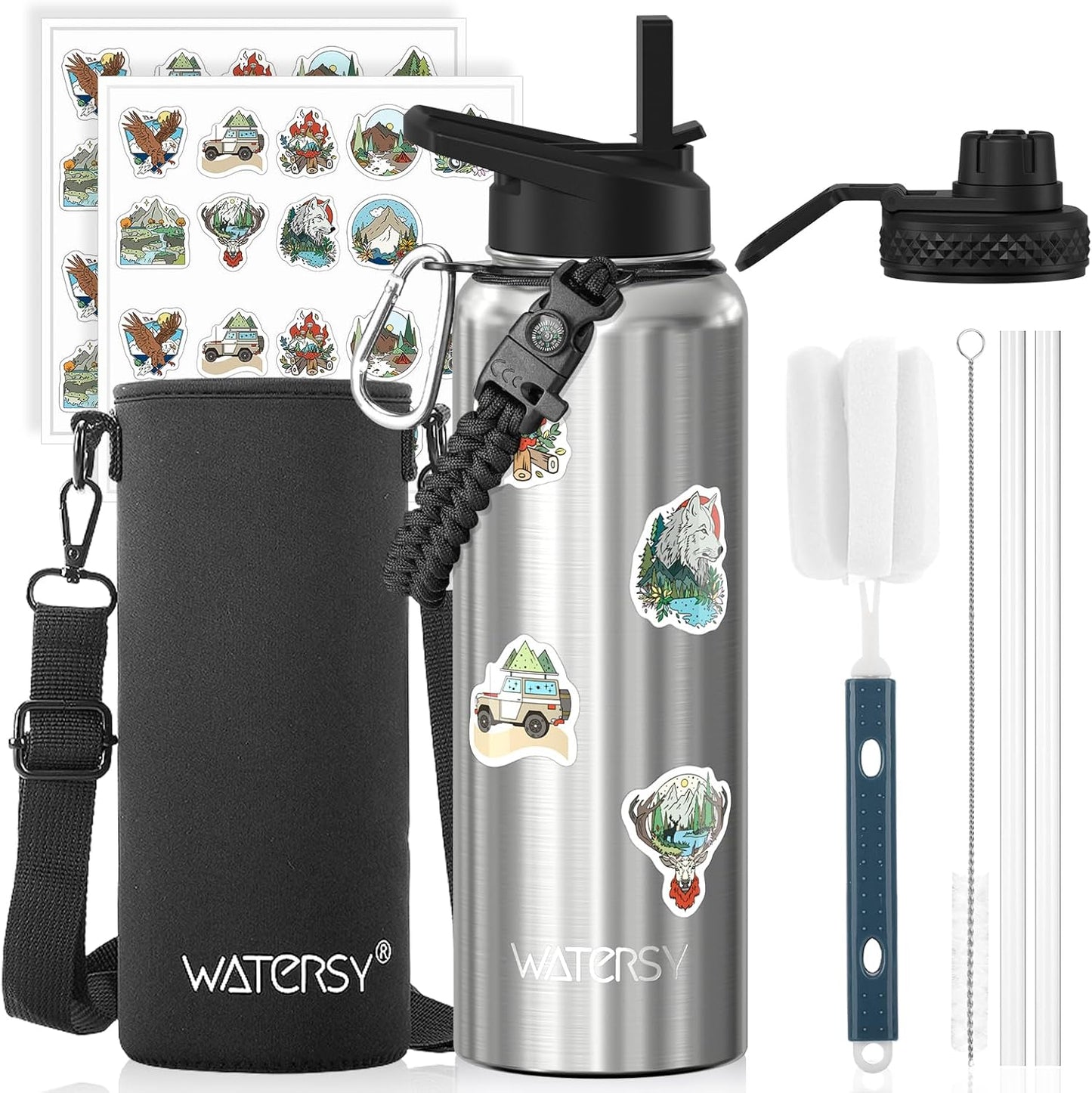87oz Insulated Water Bottle (Cold for 48 Hrs),BPA Free&Leak Proof,1.5 Gallon Stainless Steel Water Flask,Water Jug with Straw Spout Lids for Gym,Hiking,Camping,Stainless