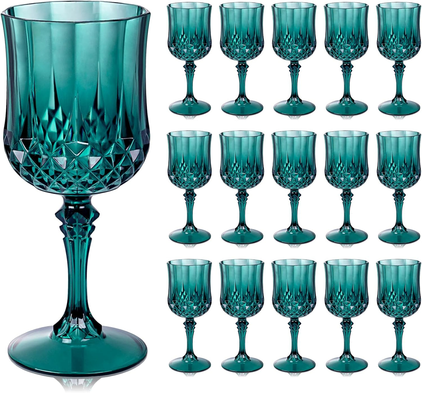 Ciaell 24PCS Plastic Wine Glasses - 7 Oz Plastic Goblets for Party - Clear Vintage Drinking Glasses - Disposable Water Goblets Set for Wedding, Bar, Wine, Beer, Juice, Cocktail, Whiskey
