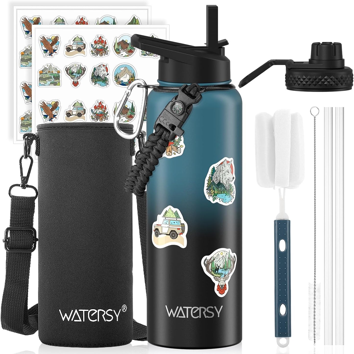 87oz Insulated Water Bottle (Cold for 48 Hrs),BPA Free&Leak Proof,1.5 Gallon Stainless Steel Water Flask,Water Jug with Straw Spout Lids for Gym,Hiking,Camping,Stainless