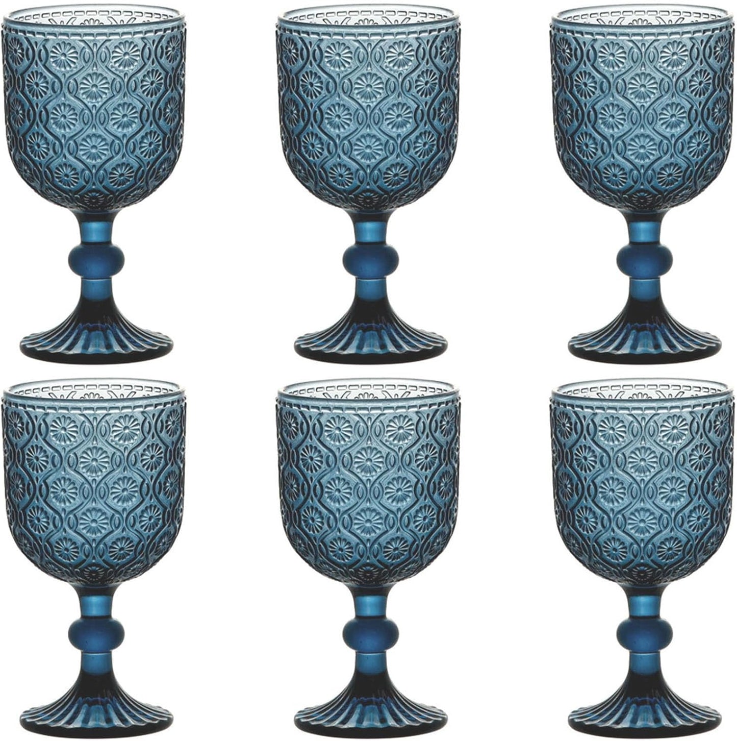 Green Glasses Drinking Wine Water Goblets Glassware set of 6 Vintage Stemware 12 Ounces for Wedding Party Bar Floral Pattern 350 ml