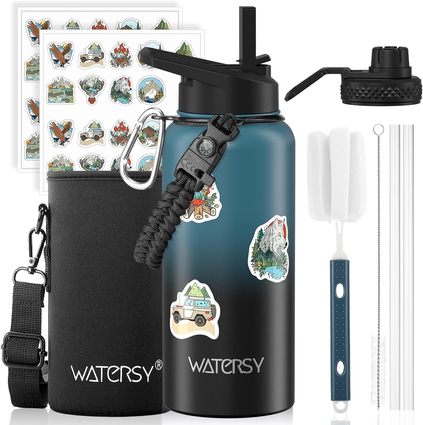 87oz Insulated Water Bottle (Cold for 48 Hrs),BPA Free&Leak Proof,1.5 Gallon Stainless Steel Water Flask,Water Jug with Straw Spout Lids for Gym,Hiking,Camping,Stainless