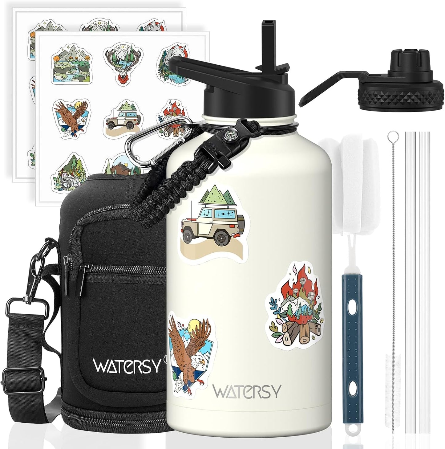 87oz Insulated Water Bottle (Cold for 48 Hrs),BPA Free&Leak Proof,1.5 Gallon Stainless Steel Water Flask,Water Jug with Straw Spout Lids for Gym,Hiking,Camping,Stainless