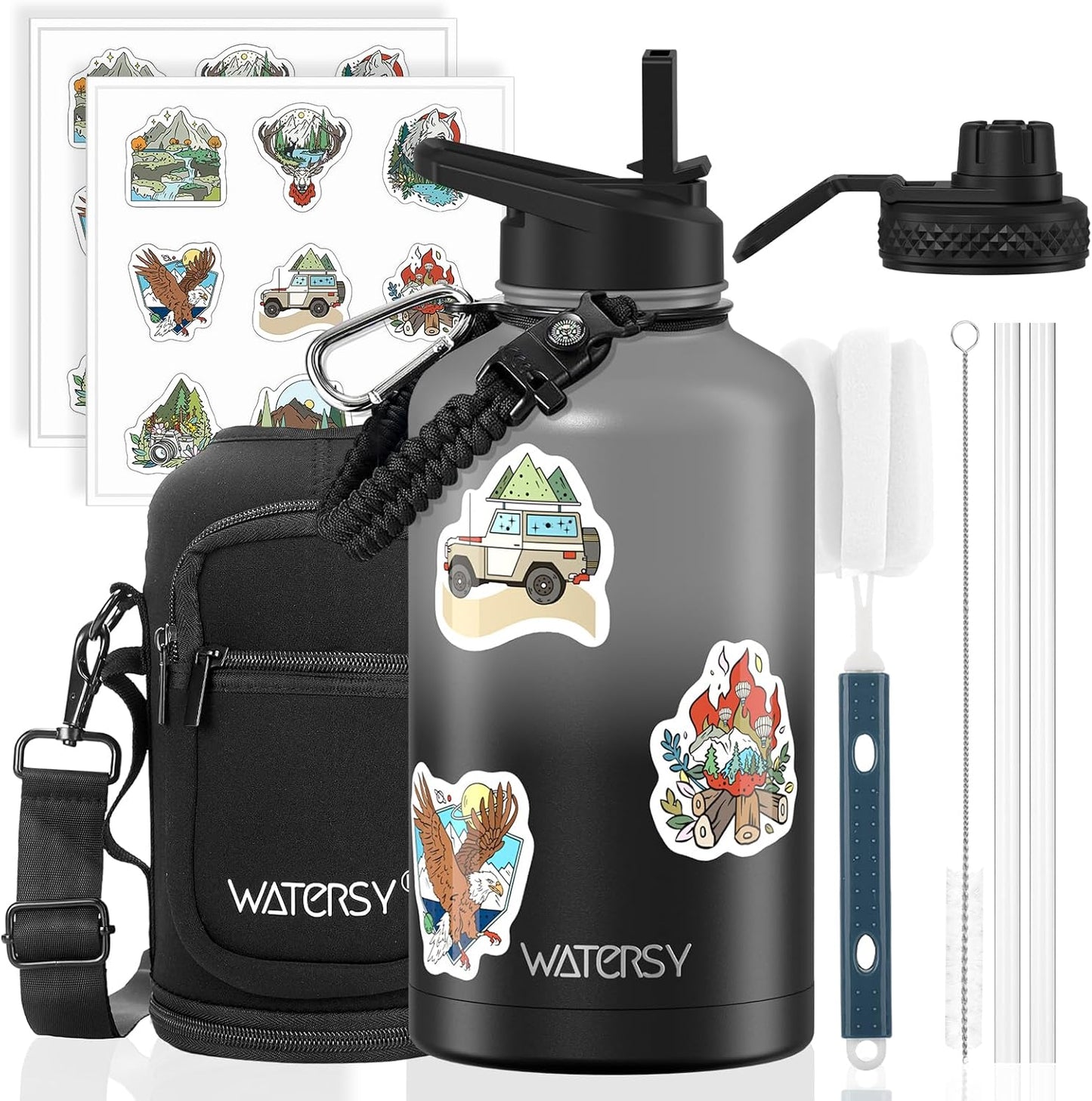 87oz Insulated Water Bottle (Cold for 48 Hrs),BPA Free&Leak Proof,1.5 Gallon Stainless Steel Water Flask,Water Jug with Straw Spout Lids for Gym,Hiking,Camping,Stainless