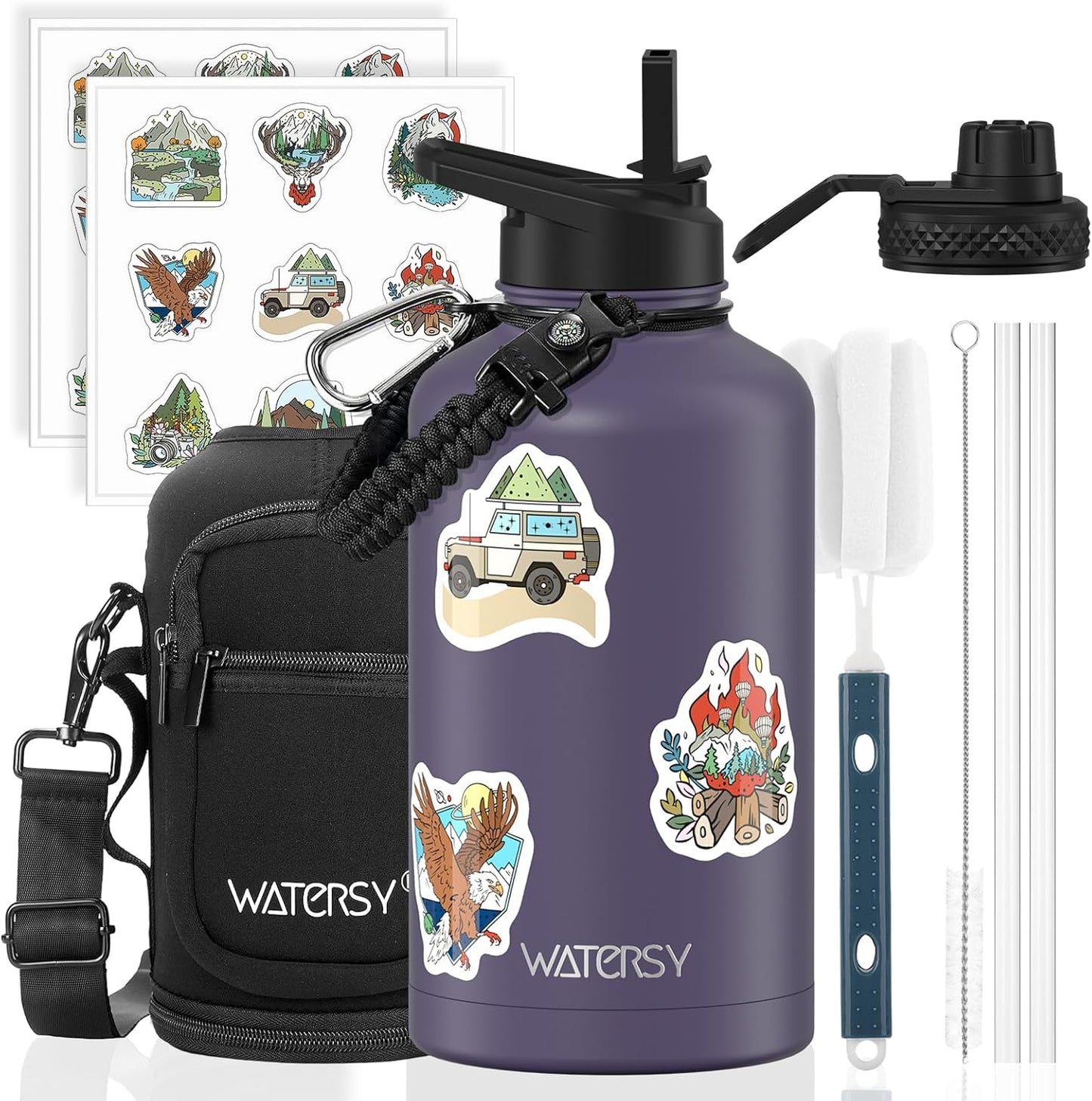 87oz Insulated Water Bottle (Cold for 48 Hrs),BPA Free&Leak Proof,1.5 Gallon Stainless Steel Water Flask,Water Jug with Straw Spout Lids for Gym,Hiking,Camping,Stainless