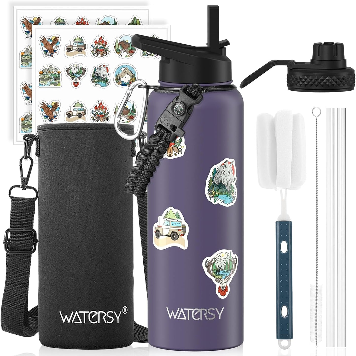 87oz Insulated Water Bottle (Cold for 48 Hrs),BPA Free&Leak Proof,1.5 Gallon Stainless Steel Water Flask,Water Jug with Straw Spout Lids for Gym,Hiking,Camping,Stainless