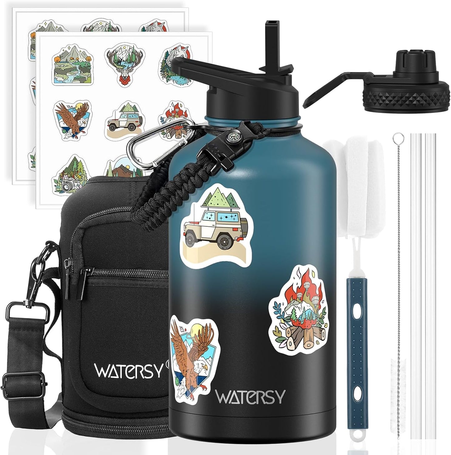 87oz Insulated Water Bottle (Cold for 48 Hrs),BPA Free&Leak Proof,1.5 Gallon Stainless Steel Water Flask,Water Jug with Straw Spout Lids for Gym,Hiking,Camping,Stainless
