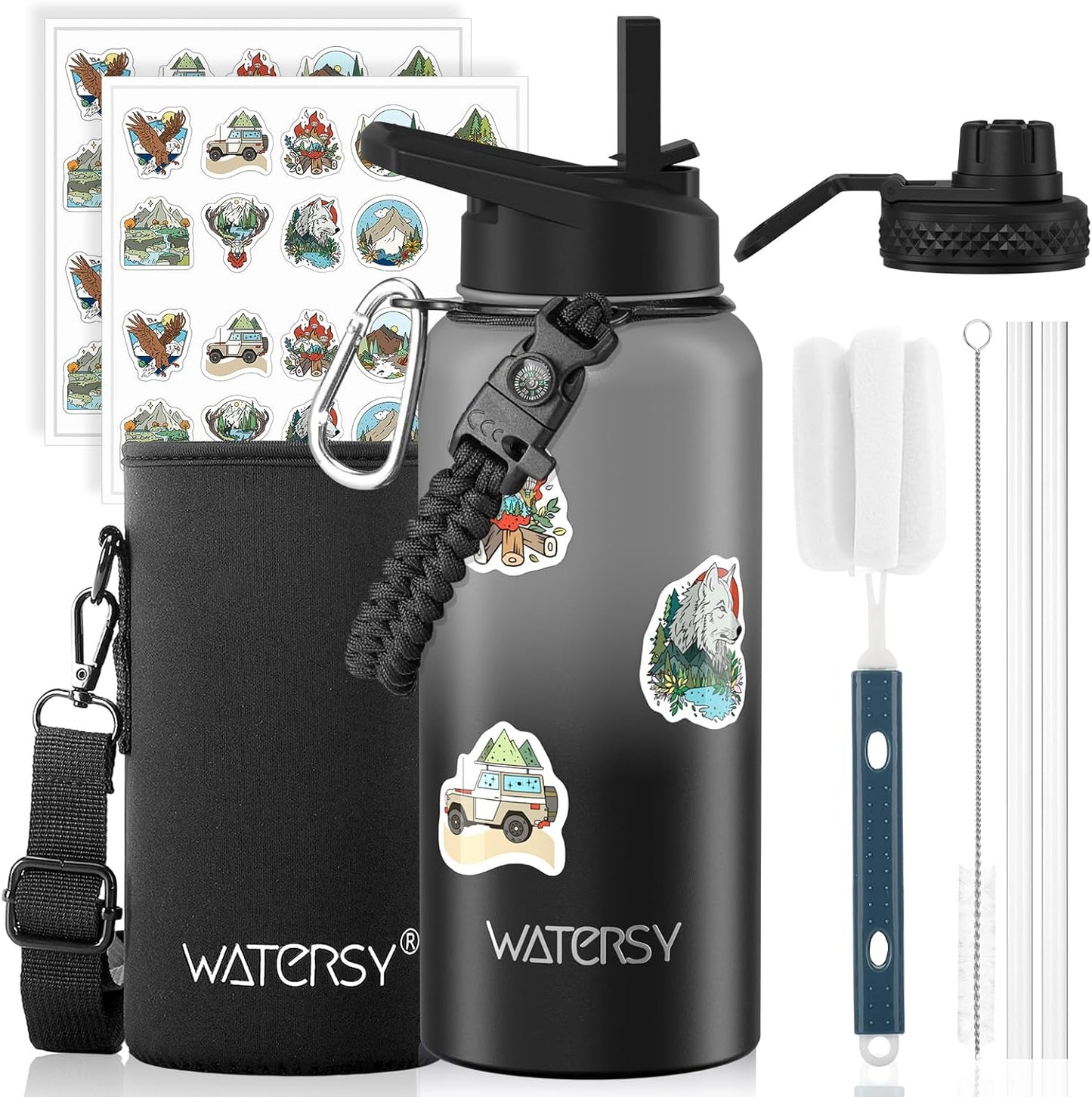 87oz Insulated Water Bottle (Cold for 48 Hrs),BPA Free&Leak Proof,1.5 Gallon Stainless Steel Water Flask,Water Jug with Straw Spout Lids for Gym,Hiking,Camping,Stainless