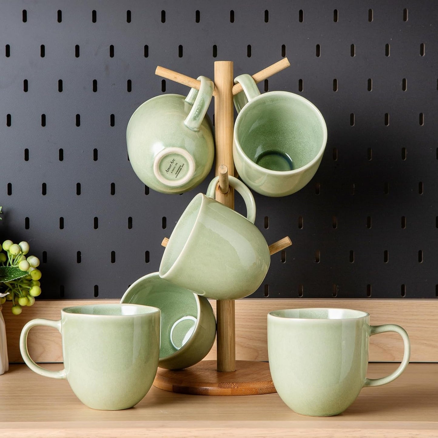 AmorArc 12oz Coffee Mugs, Ceramic Coffee Mugs set of 6 for Man, Woman, Dad, Mom, Modern Coffee Mugs with handle for Latte/Cappuccino/Milk/Cocoa. Dishwasher&Microwave Safe, Jade Green