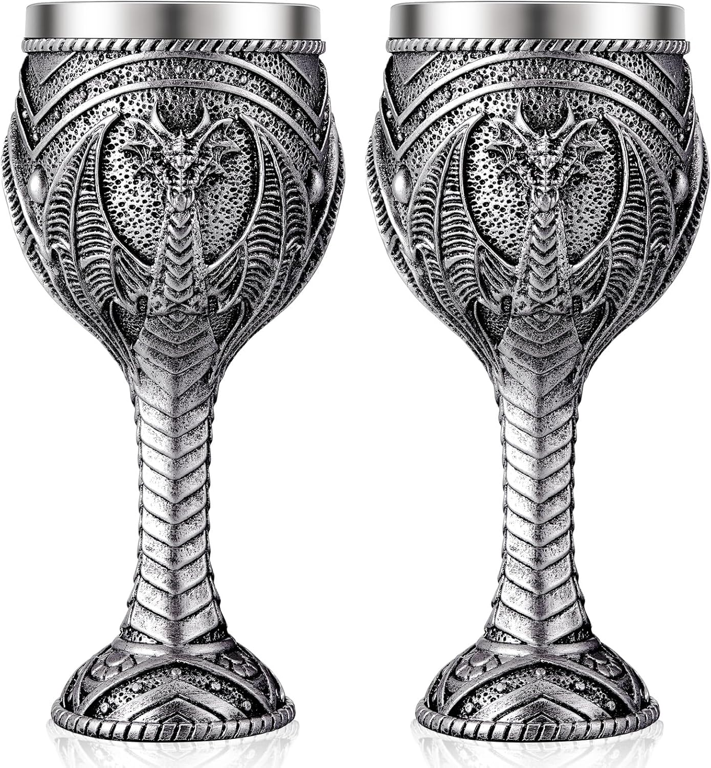 Jinei 2 Pcs Medieval Cups and Goblets Dragon Wine Goblet Chalice Goblet 7 oz Resin Dragon Cup Gothic Wine Glass Romantic Stainless Steel Drinking Cup for Medieval Party Decorations(Classic)