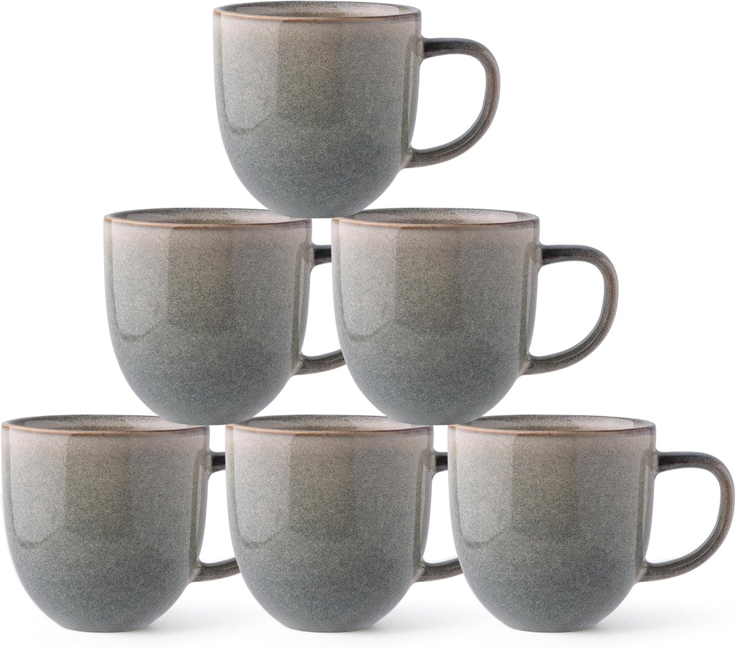 AmorArc 12oz Coffee Mugs, Ceramic Coffee Mugs set of 6 for Man, Woman, Dad, Mom, Modern Coffee Mugs with handle for Latte/Cappuccino/Milk/Cocoa. Dishwasher&Microwave Safe, Jade Green