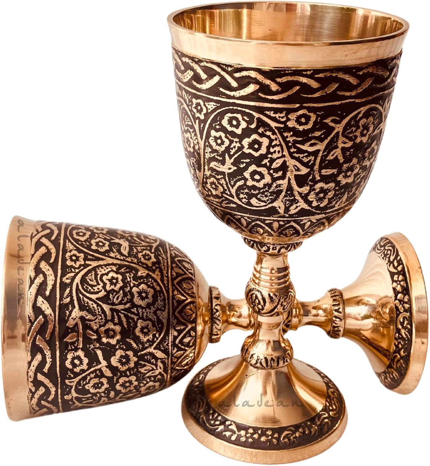ALADEAN Vintage Chalice Medieval Goblet | 1x Solid Brass 6" Royal Wine Glass Cups 7oz - Renaissance Gifts Wedding Anniversary Novelty Ceremonial Drinkware Pack of 1pc (Roman Chalice)